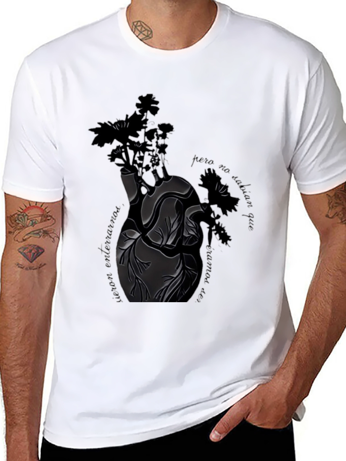 Heart & Flowers Black Graphic Tee