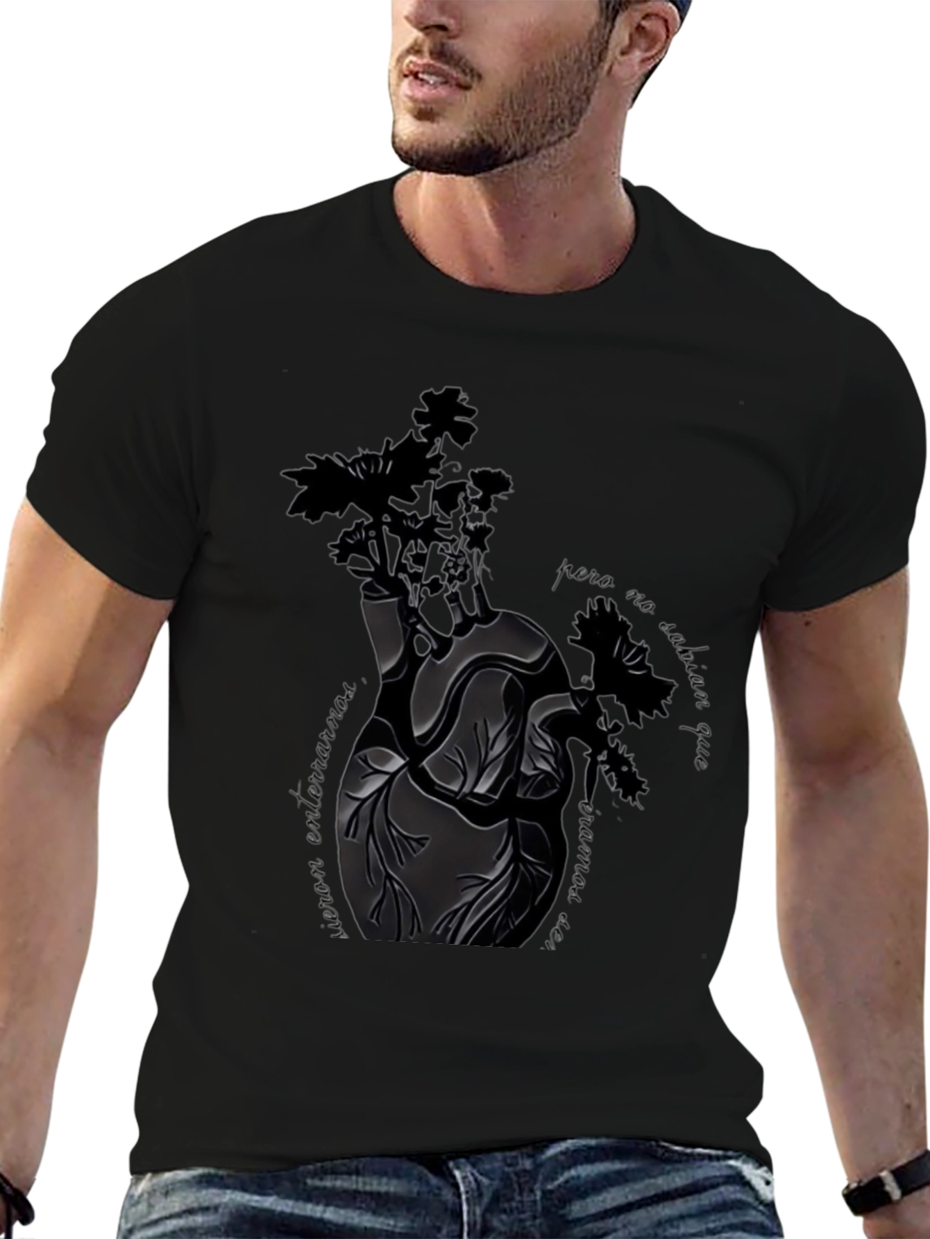 Heart & Flowers Black Graphic Tee