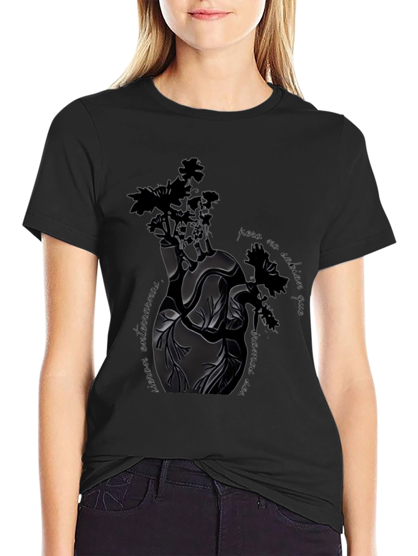 Heart & Flowers Black Graphic Tee