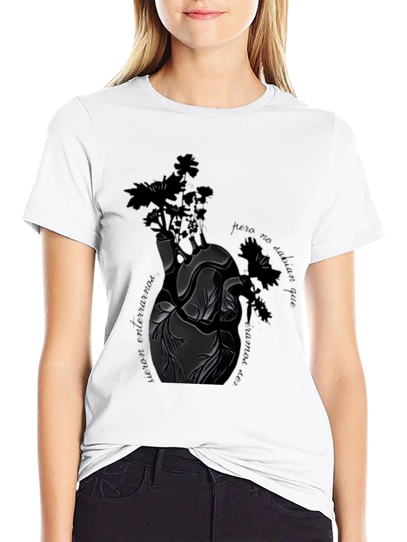 Heart & Flowers Black Graphic Tee