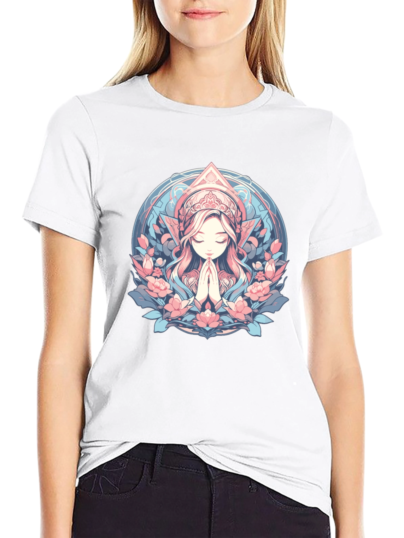 Praying Woman Floral T-Shirt