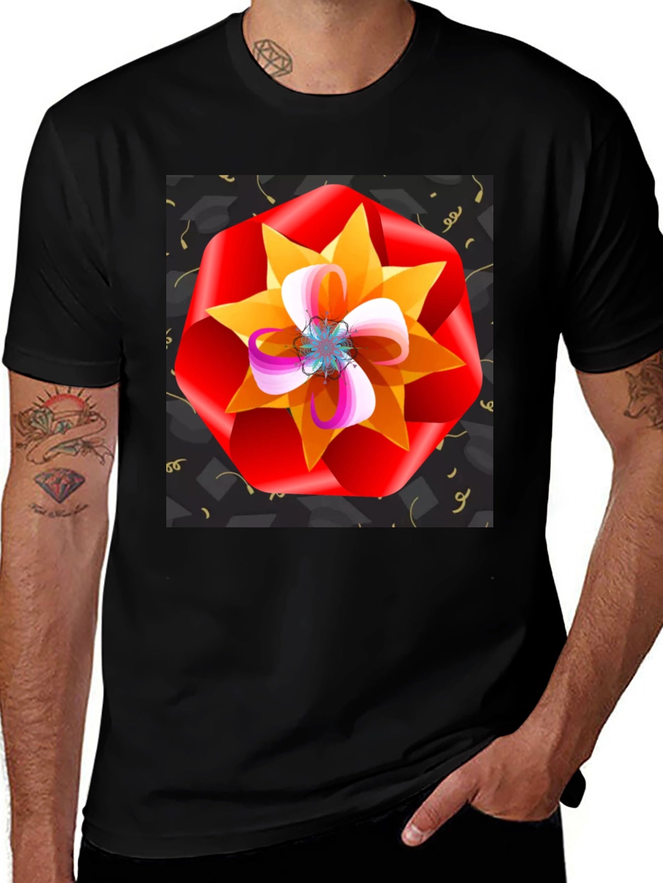 Floral Graphic Print Black T-Shirt