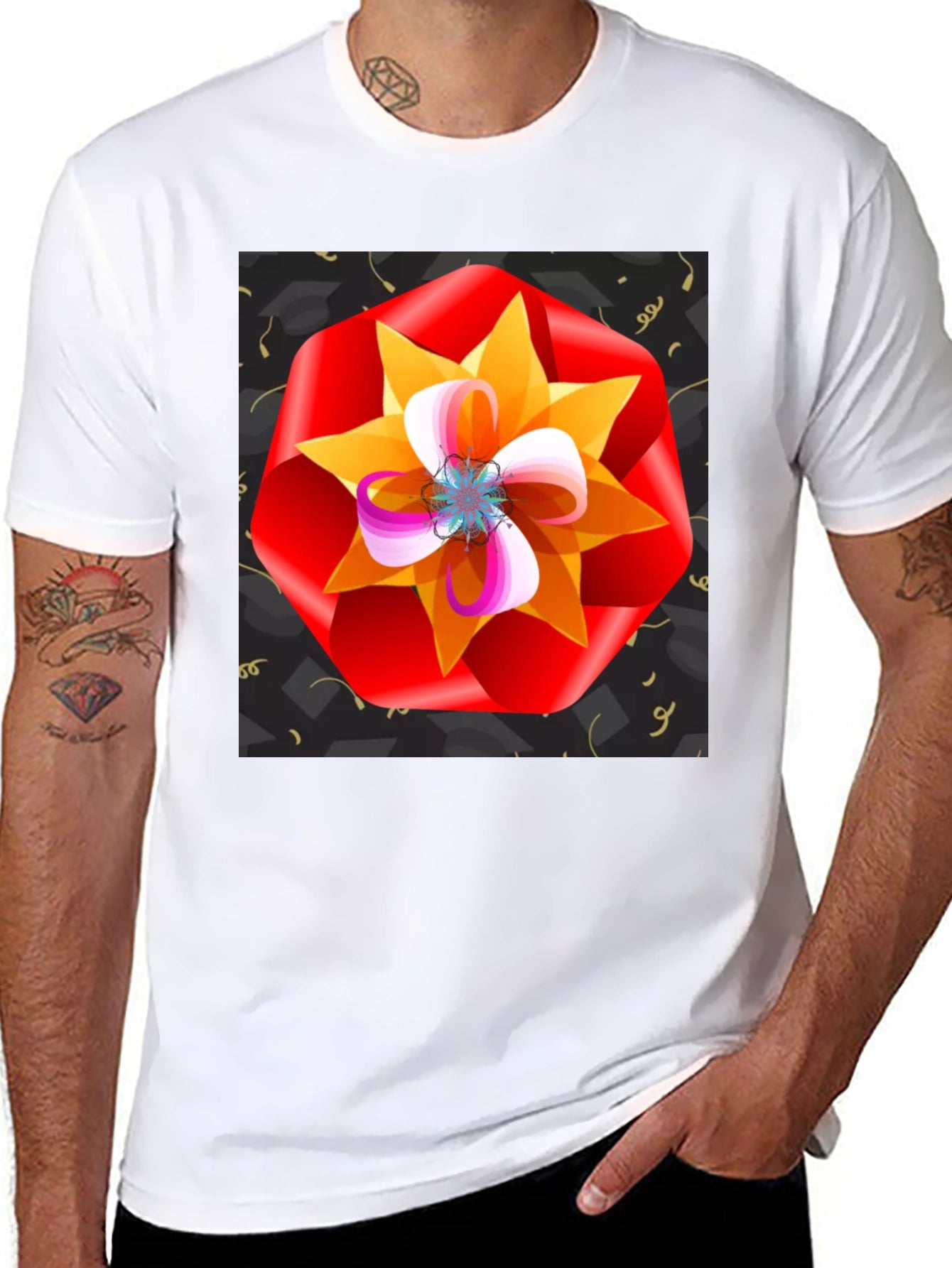 Floral Graphic Print Black T-Shirt