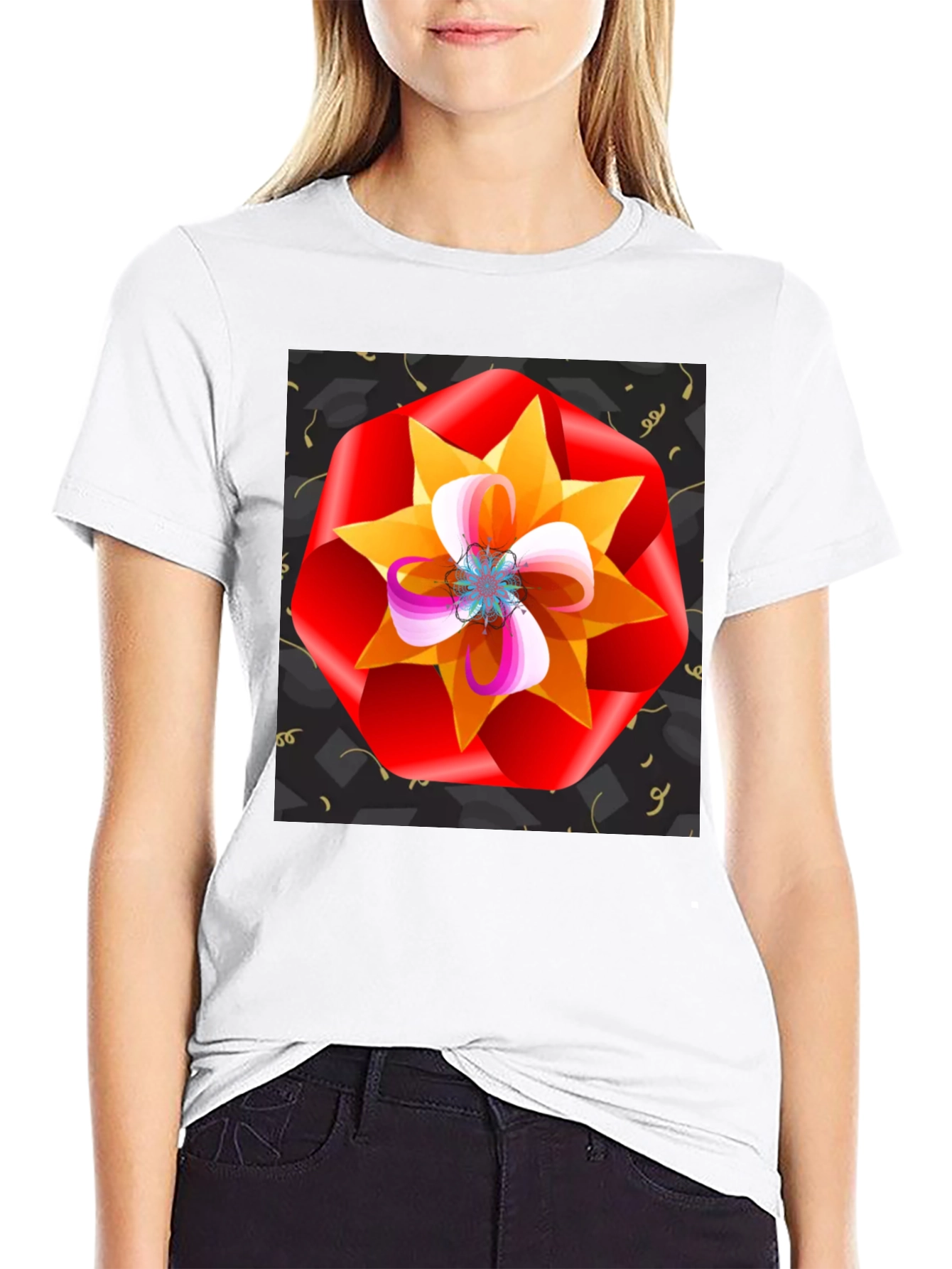 Floral Graphic Print Black T-Shirt