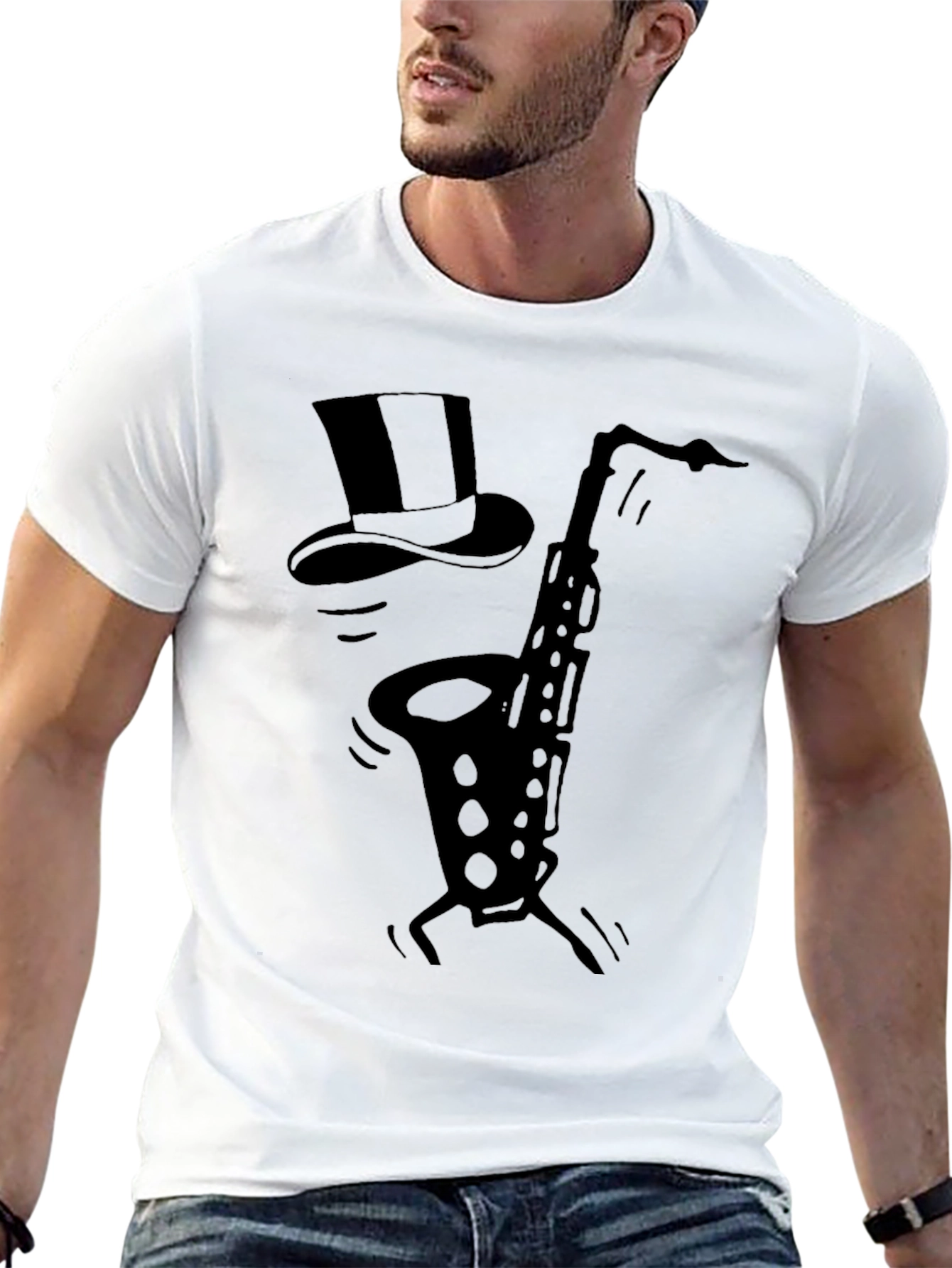 Saxophone Top Hat Black Graphic T-Shirt