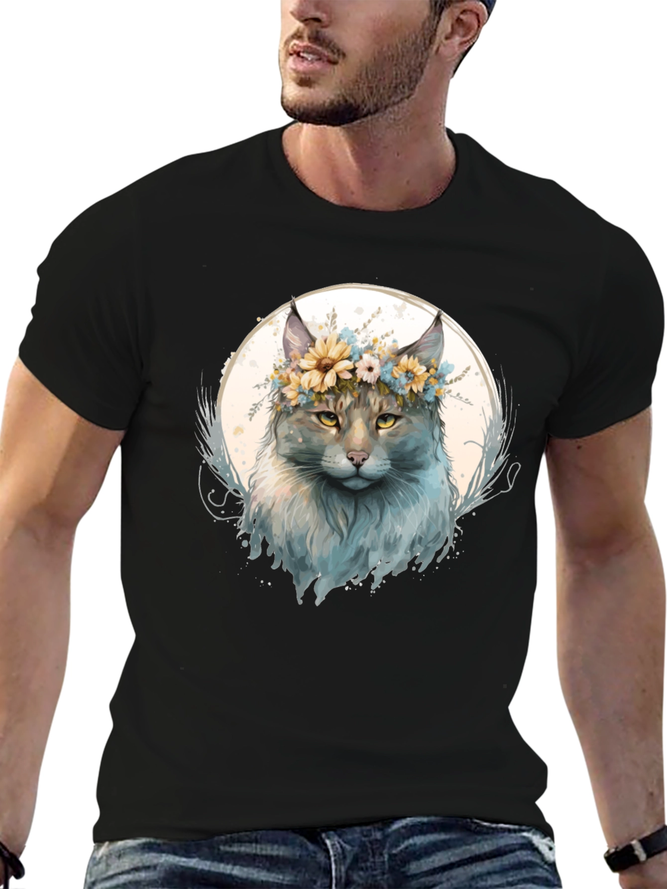 Floral Cat Graphic T-Shirt - Stylish & Unique