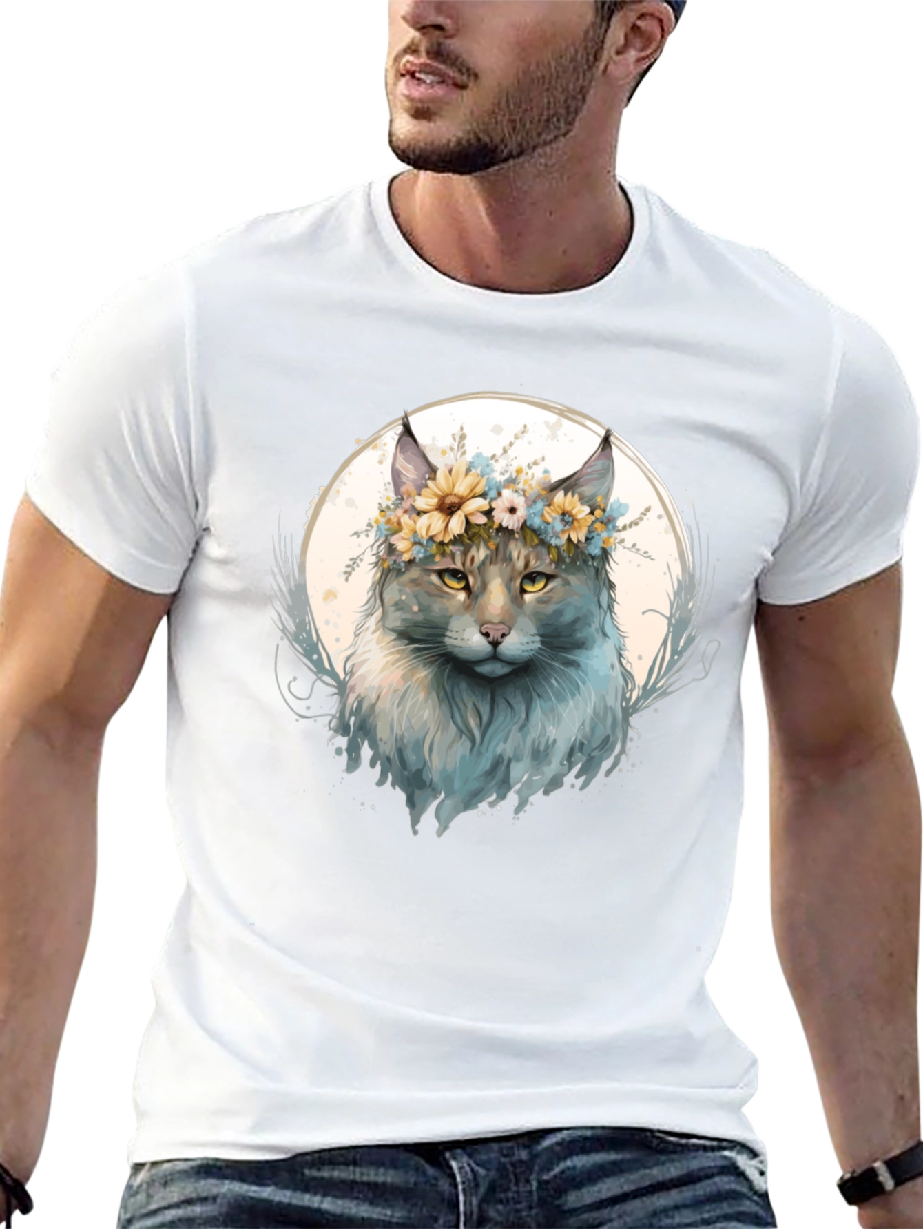 Floral Cat Graphic T-Shirt - Stylish & Unique
