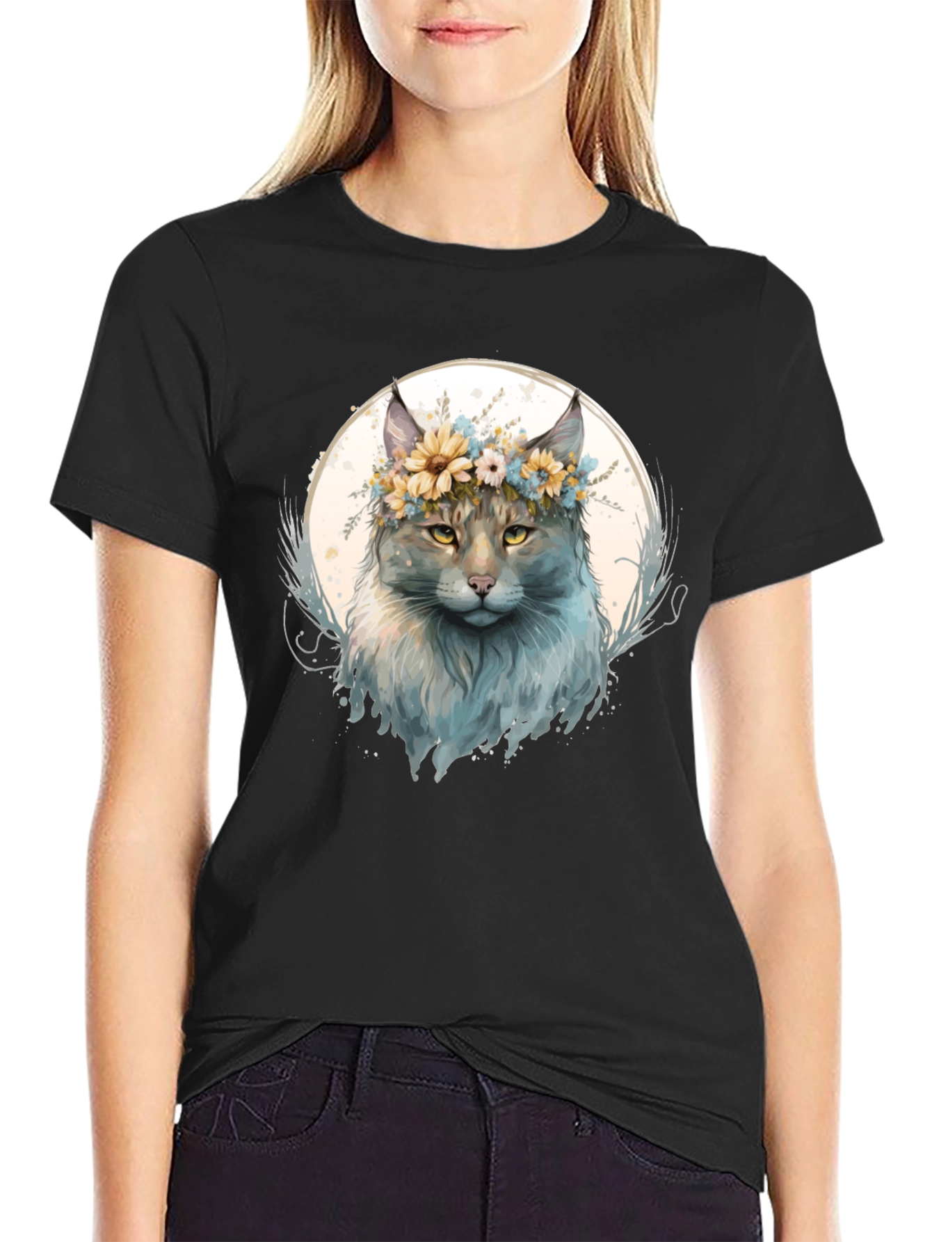 Floral Cat Graphic T-Shirt - Stylish & Unique