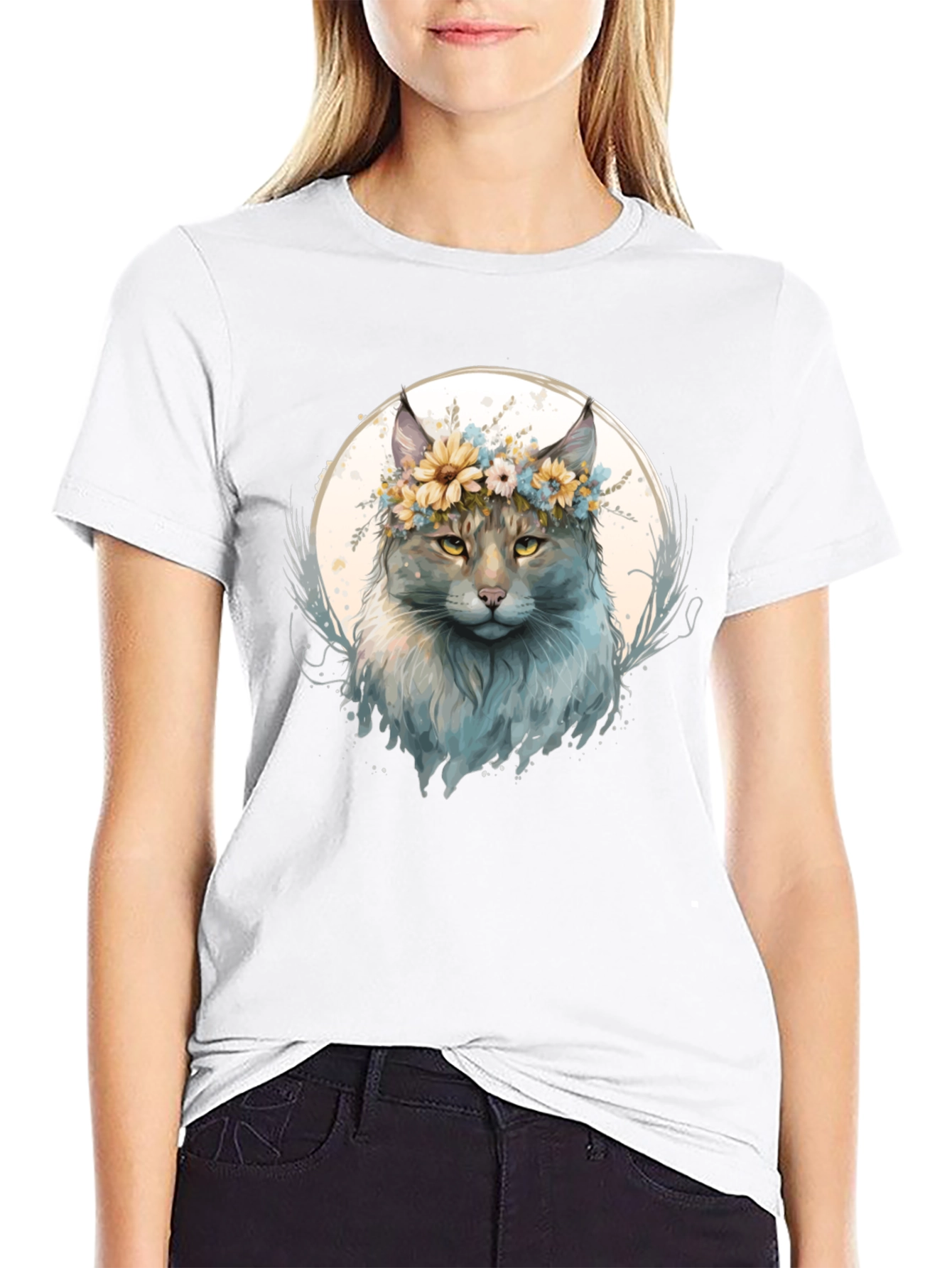 Floral Cat Graphic T-Shirt - Stylish & Unique