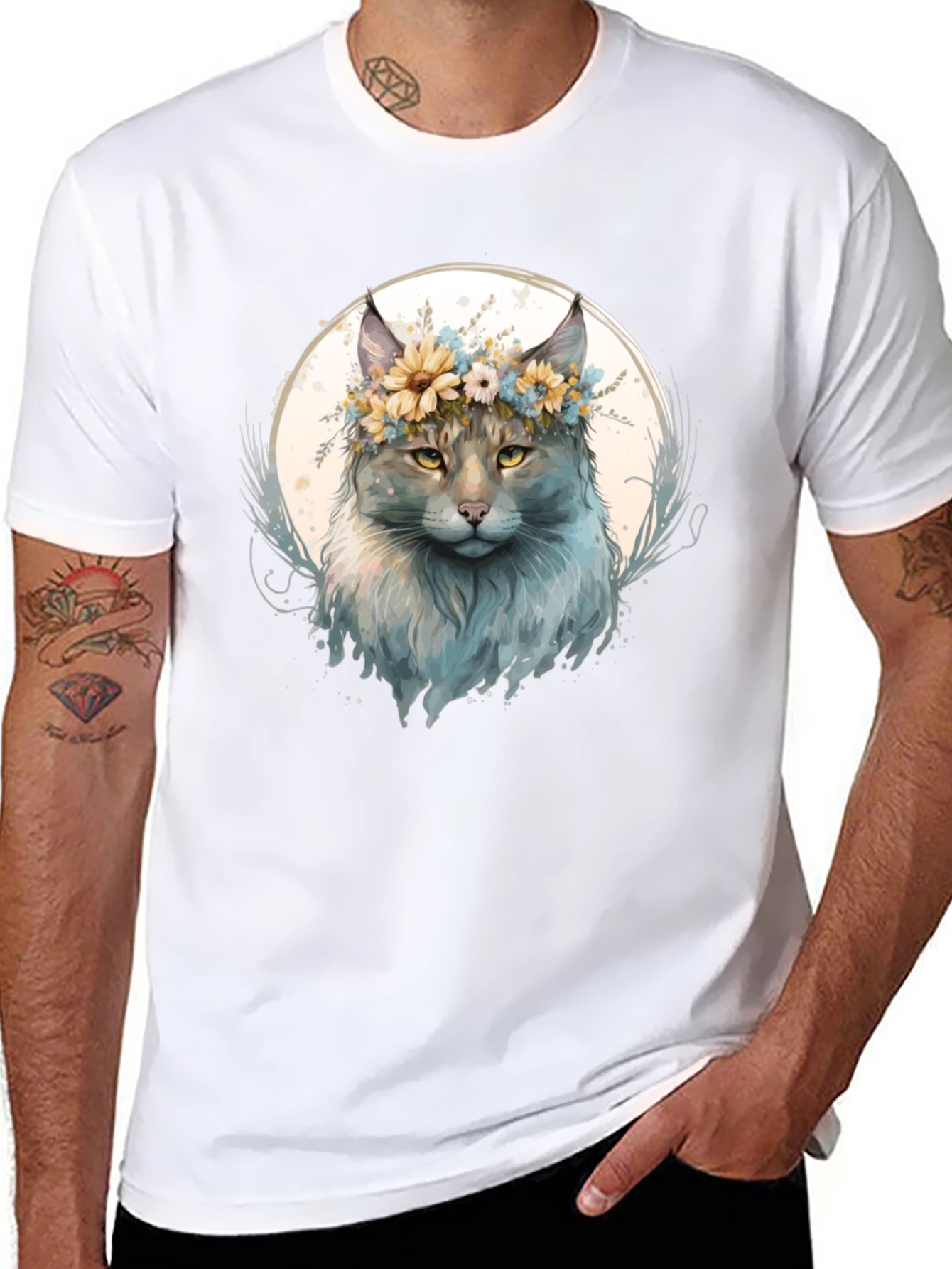 Floral Cat Graphic T-Shirt - Stylish & Unique
