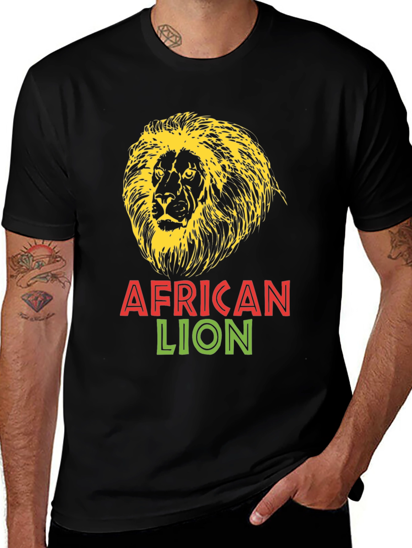 African Lion Graphic Tee - Bold Black T-Shirt