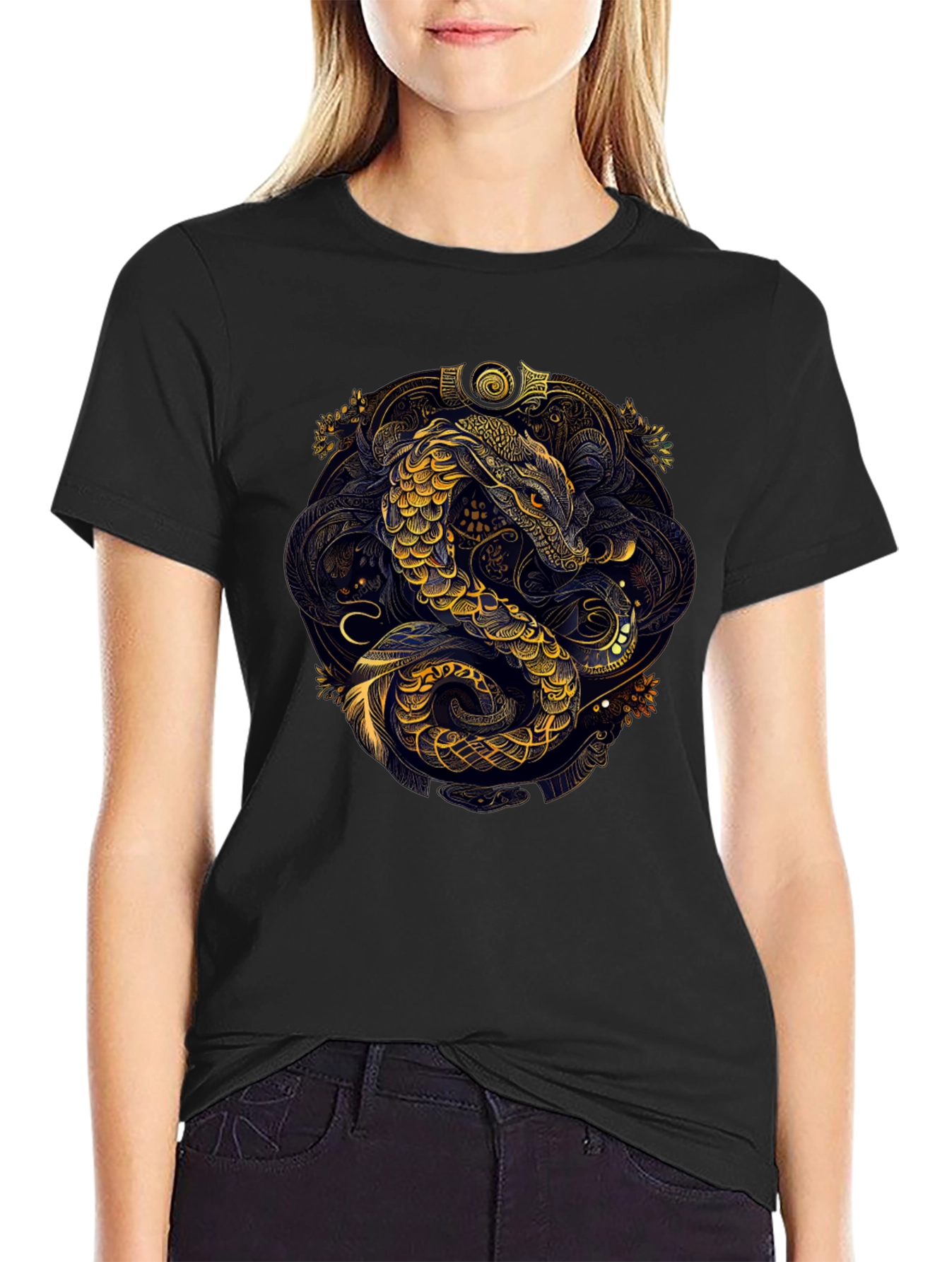 Golden Serpent Graphic Black Tee