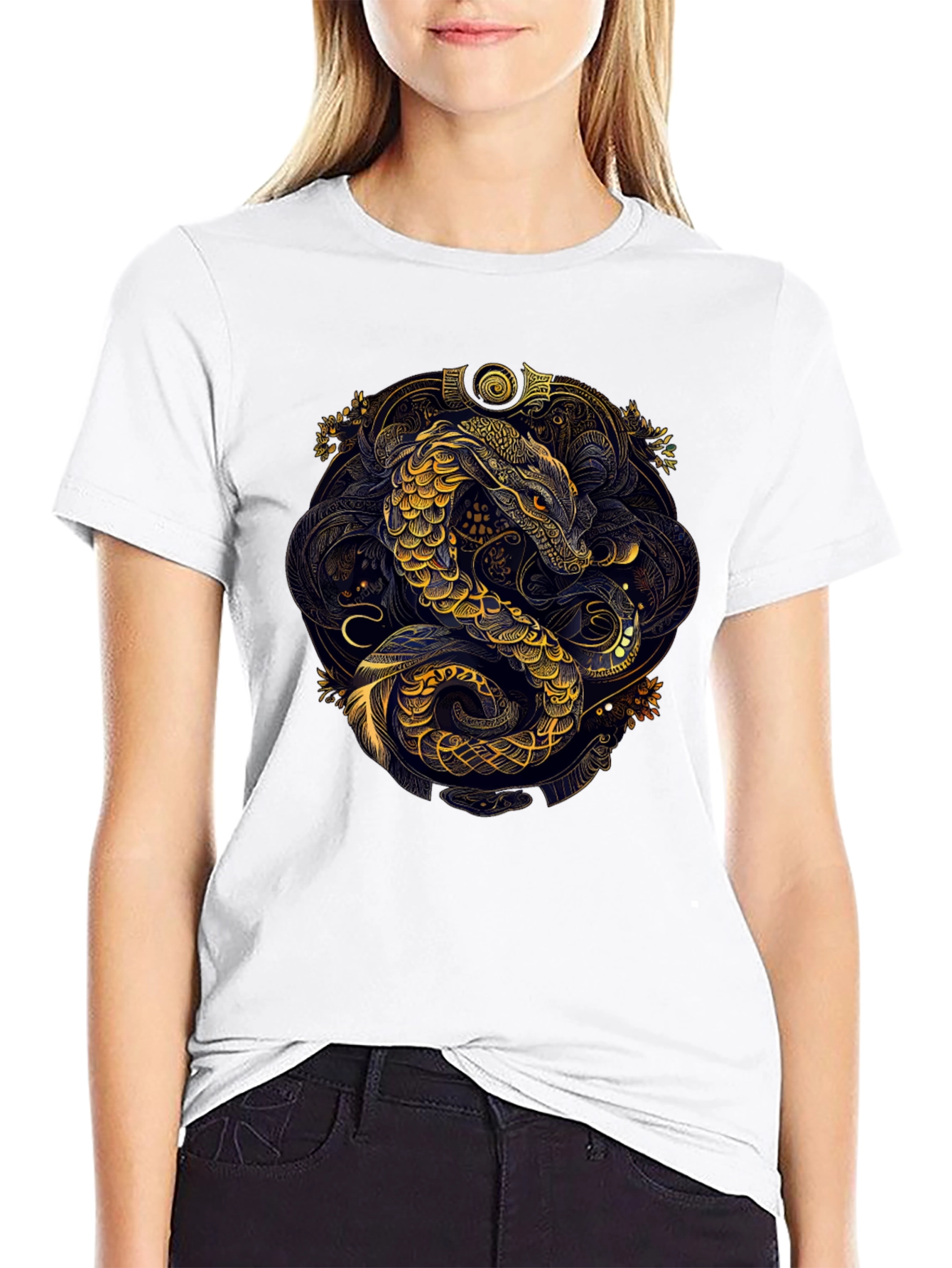 Golden Serpent Graphic Black Tee