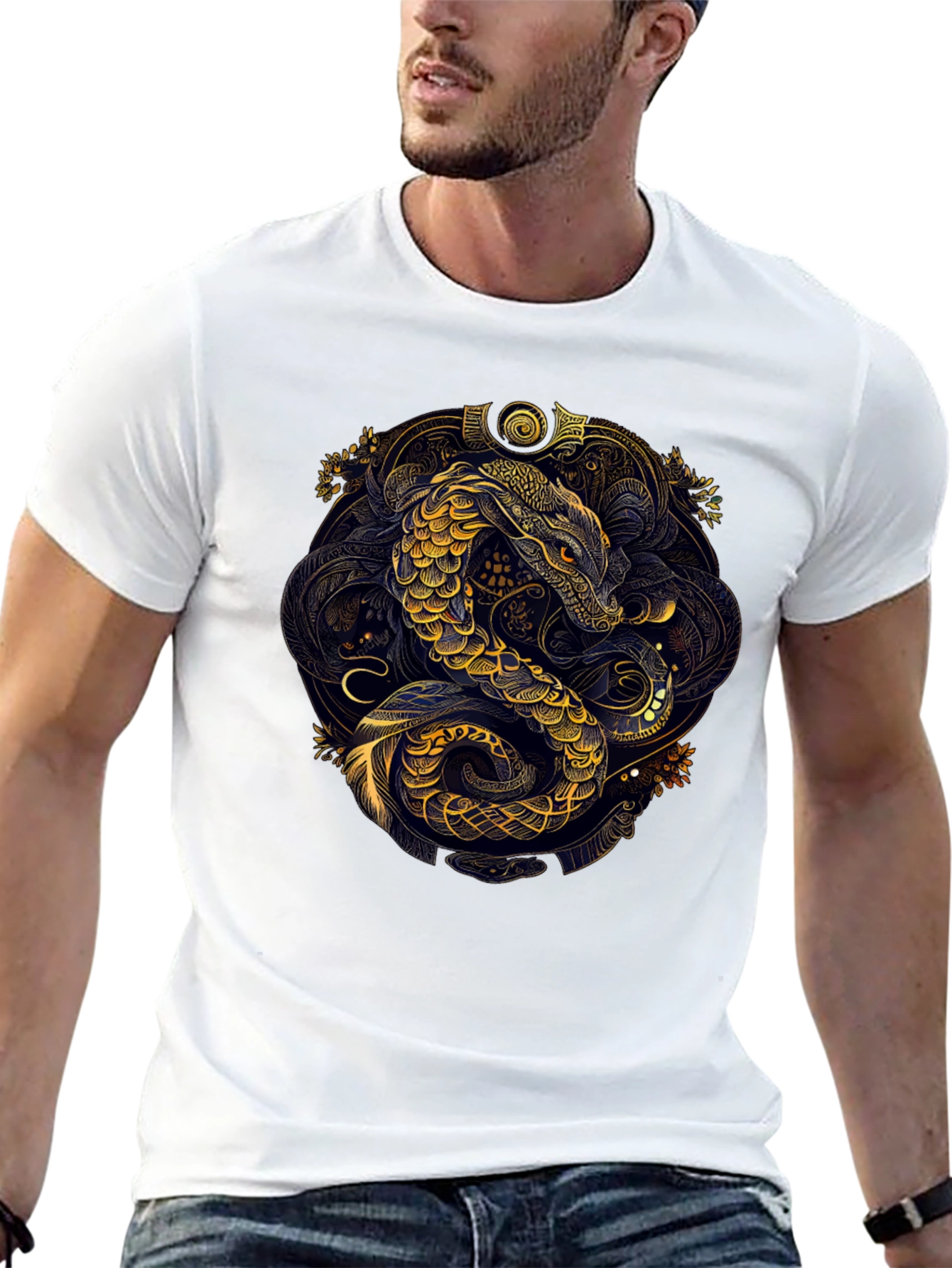 Golden Serpent Graphic Black Tee