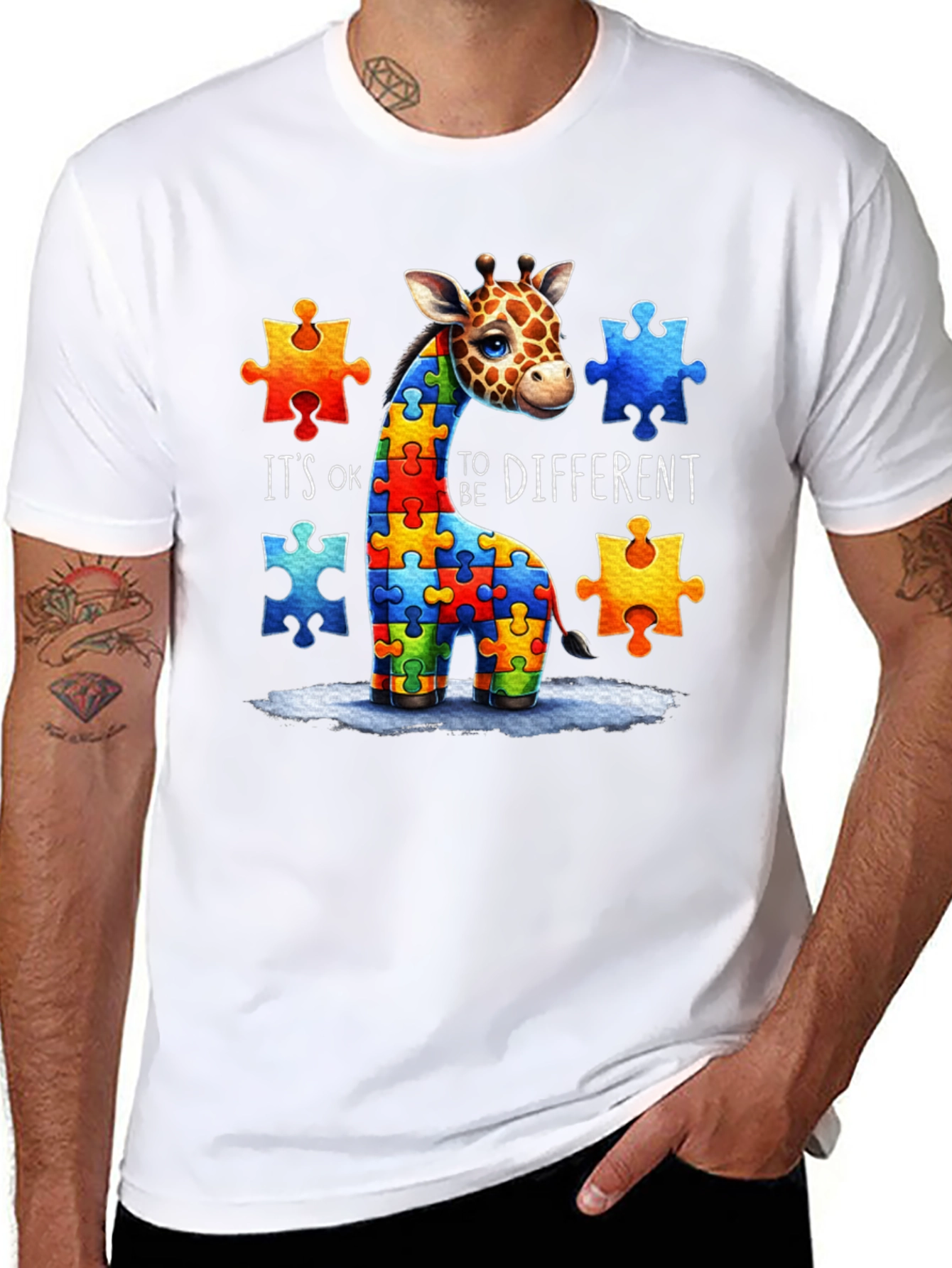 Autism Awareness Giraffe Puzzle T-Shirt