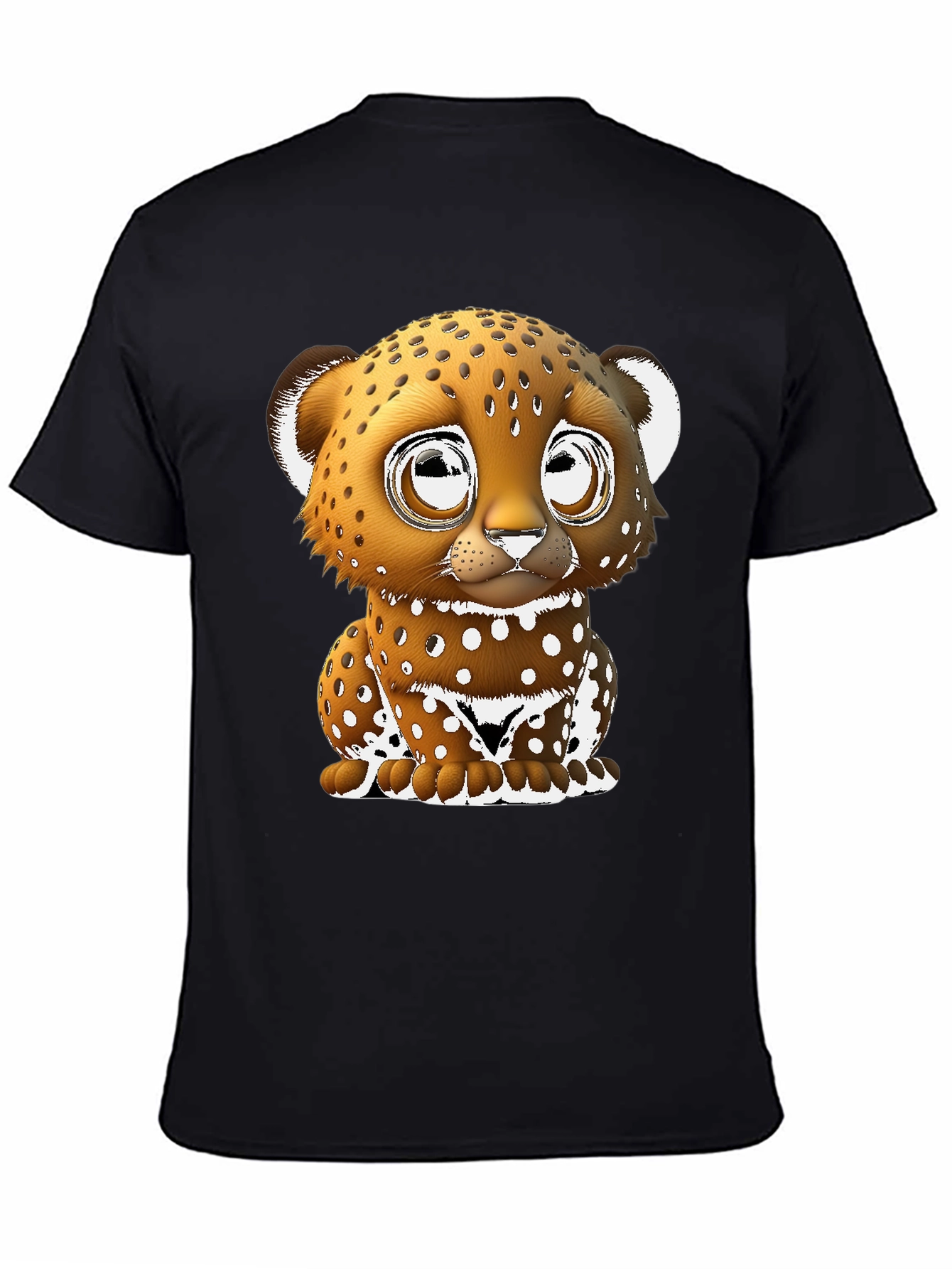 Cute Cartoon Leopard Graphic Tee - Black Cotton Blend