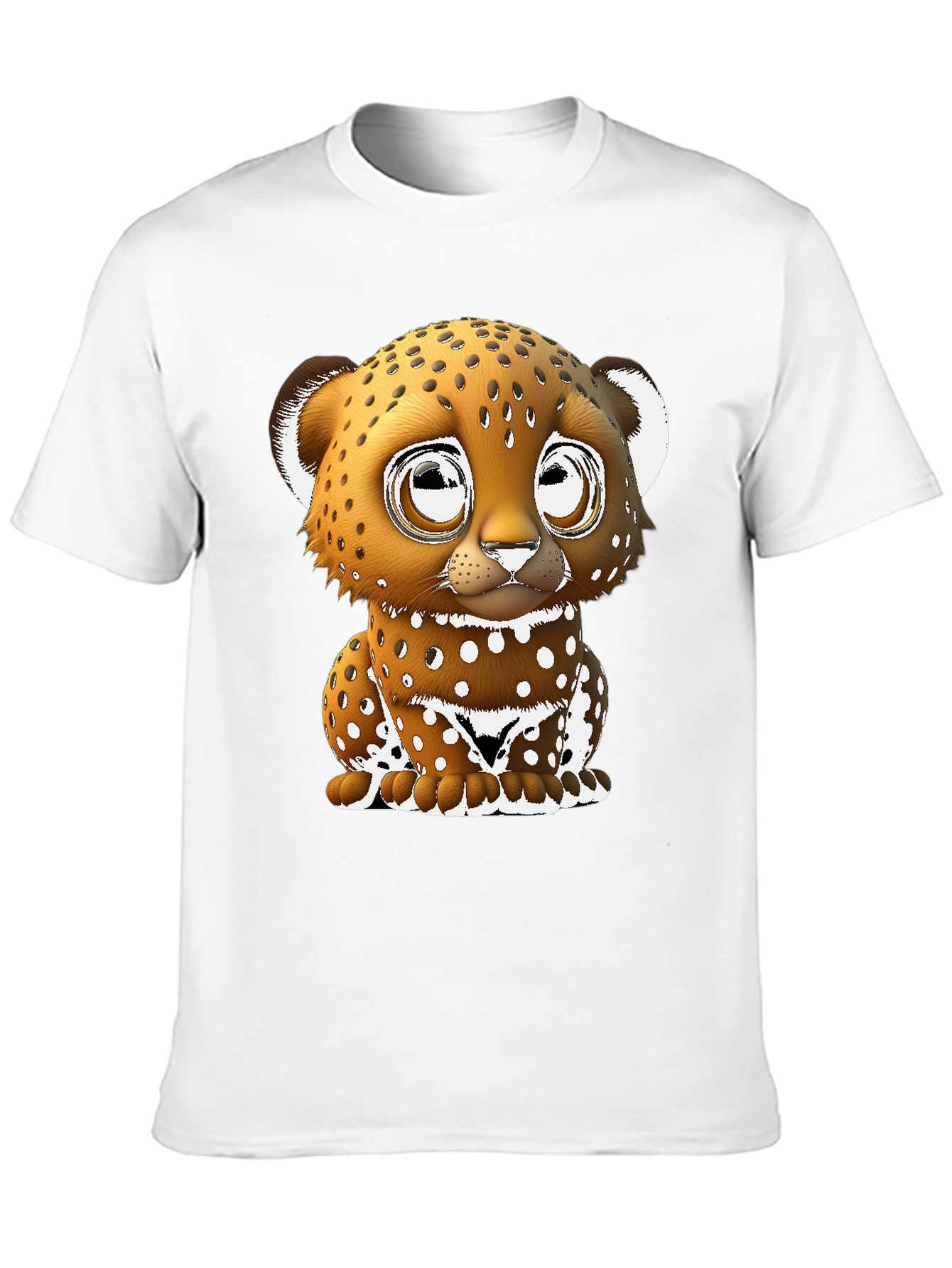 Cute Cartoon Leopard Graphic Tee - Black Cotton Blend