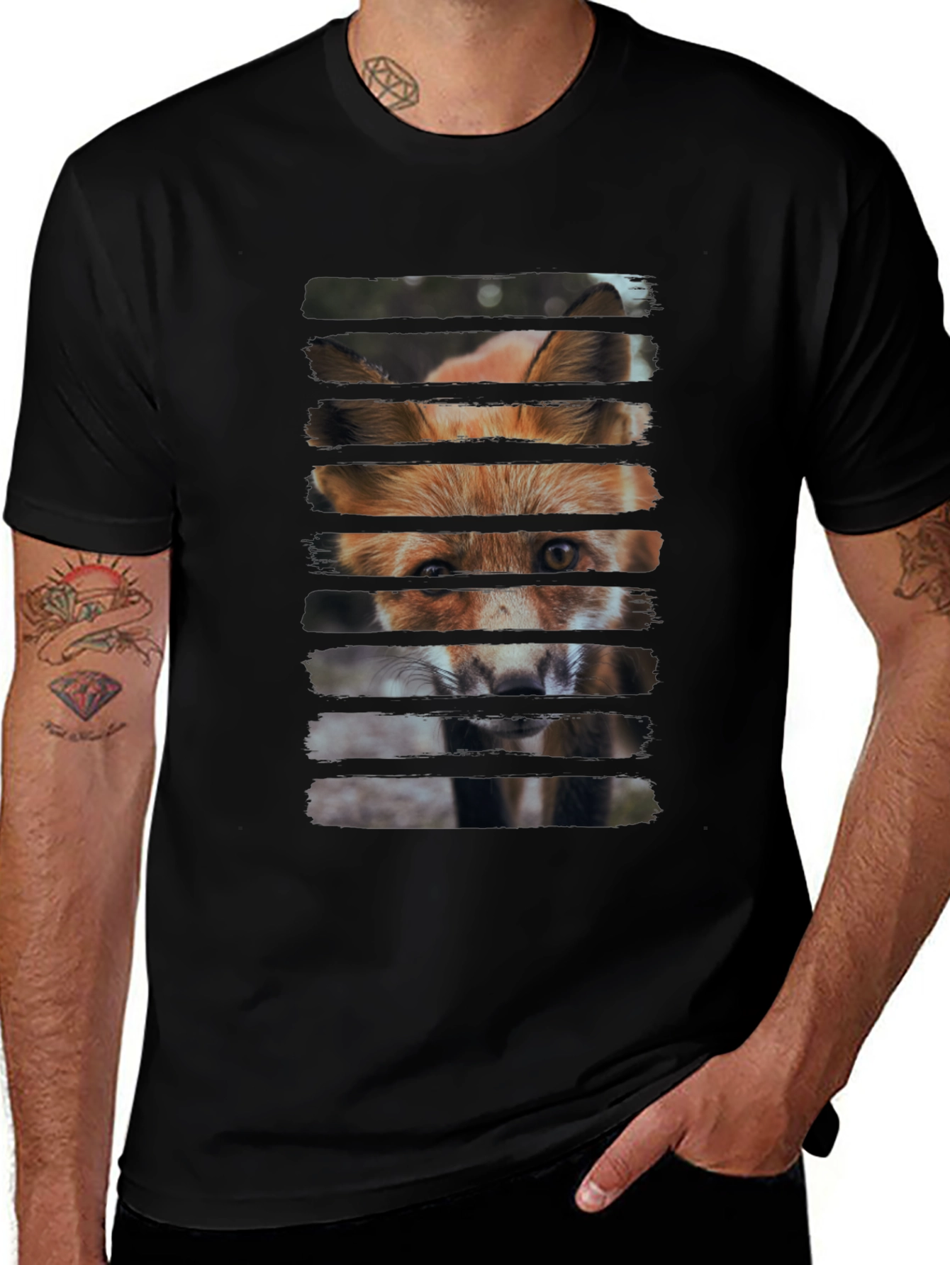 Fox Gaze Mens Black Graphic T-Shirt