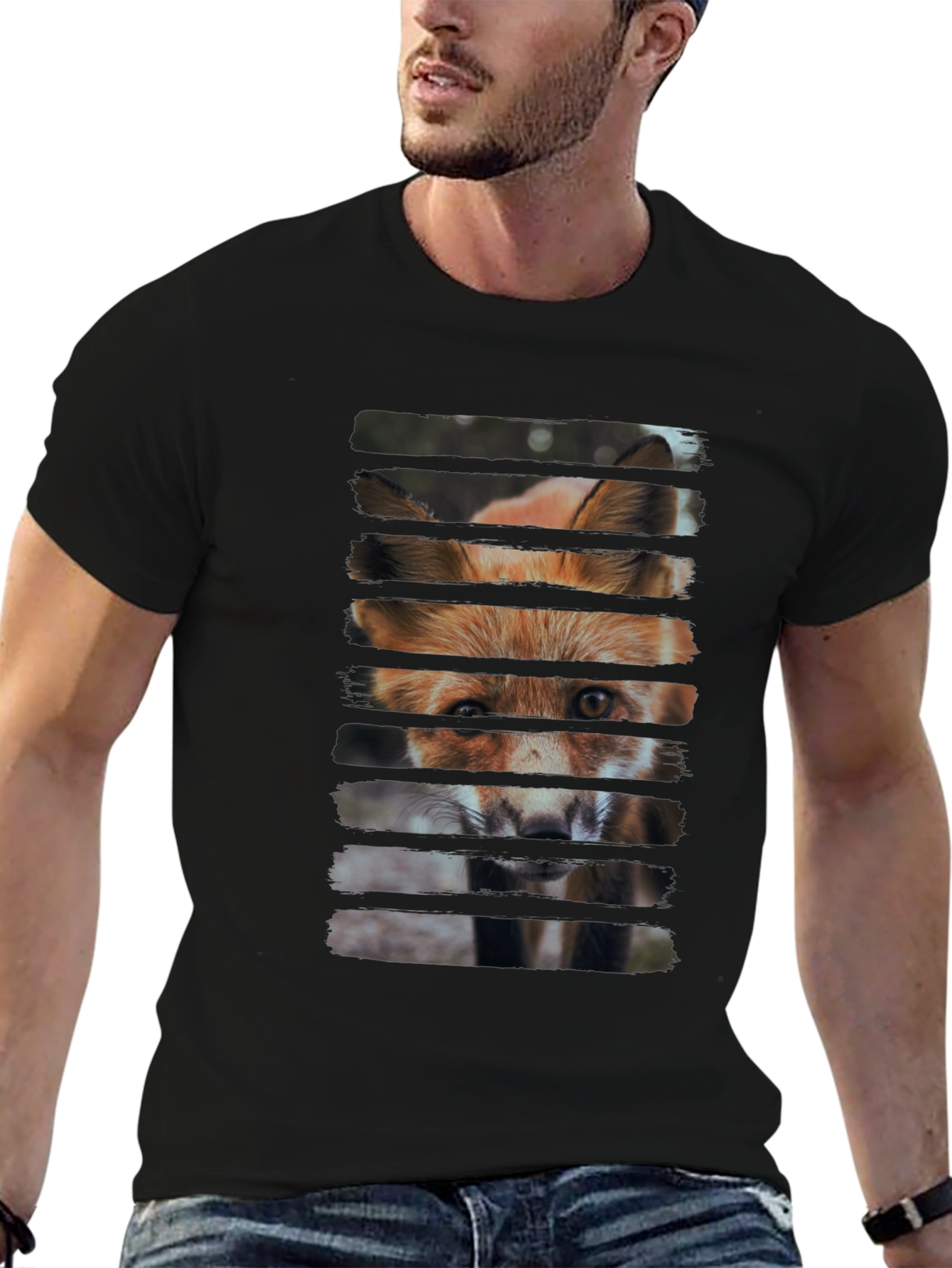 Fox Gaze Mens Black Graphic T-Shirt