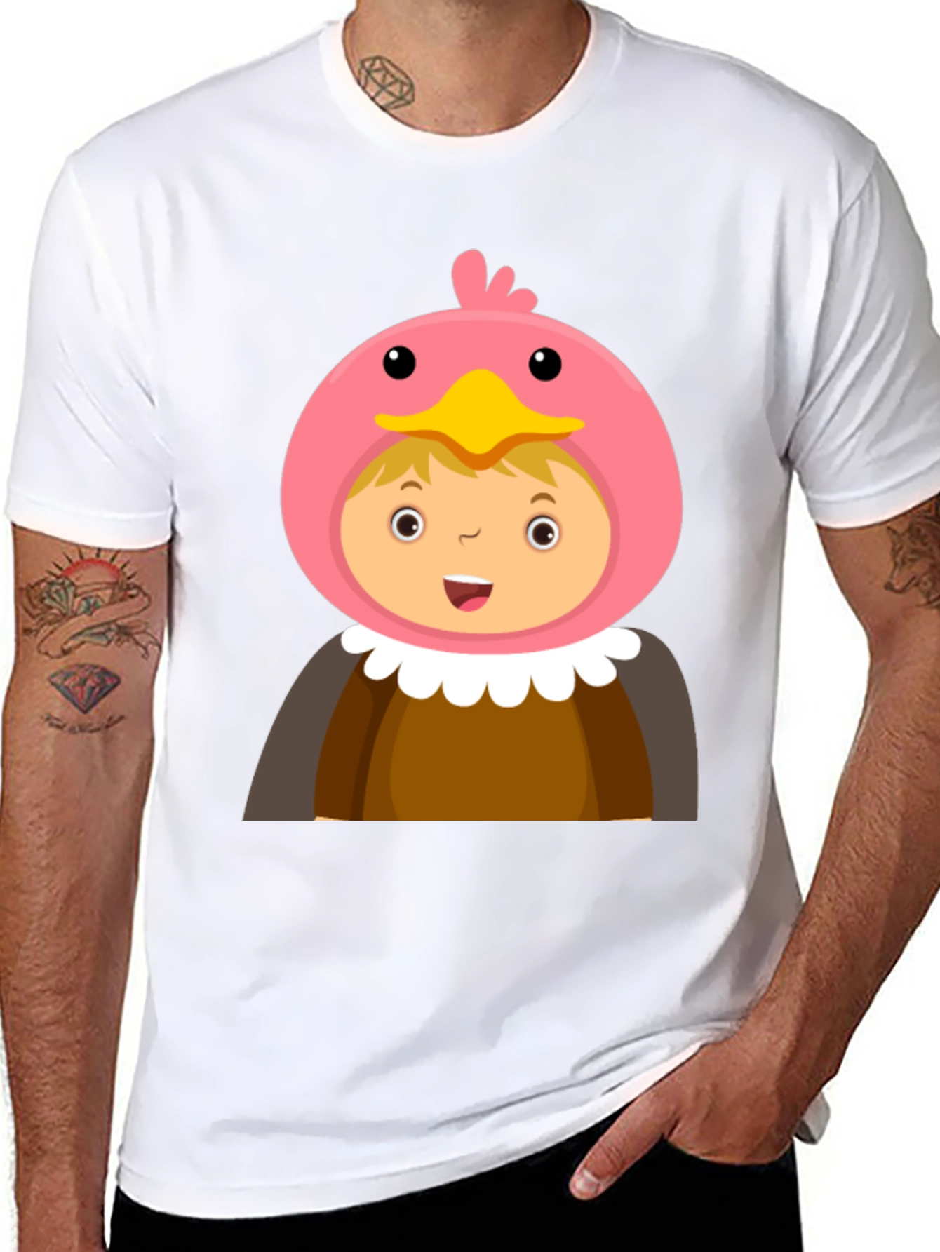 Cartoon Character T-Shirt Bird Costume Design Black Cotton Tee