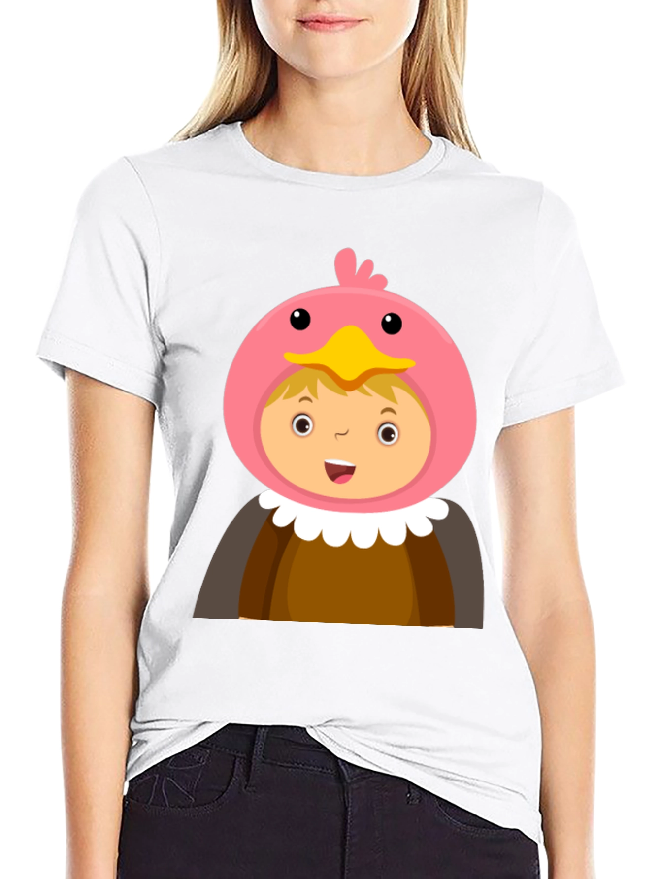 Cartoon Character T-Shirt Bird Costume Design Black Cotton Tee