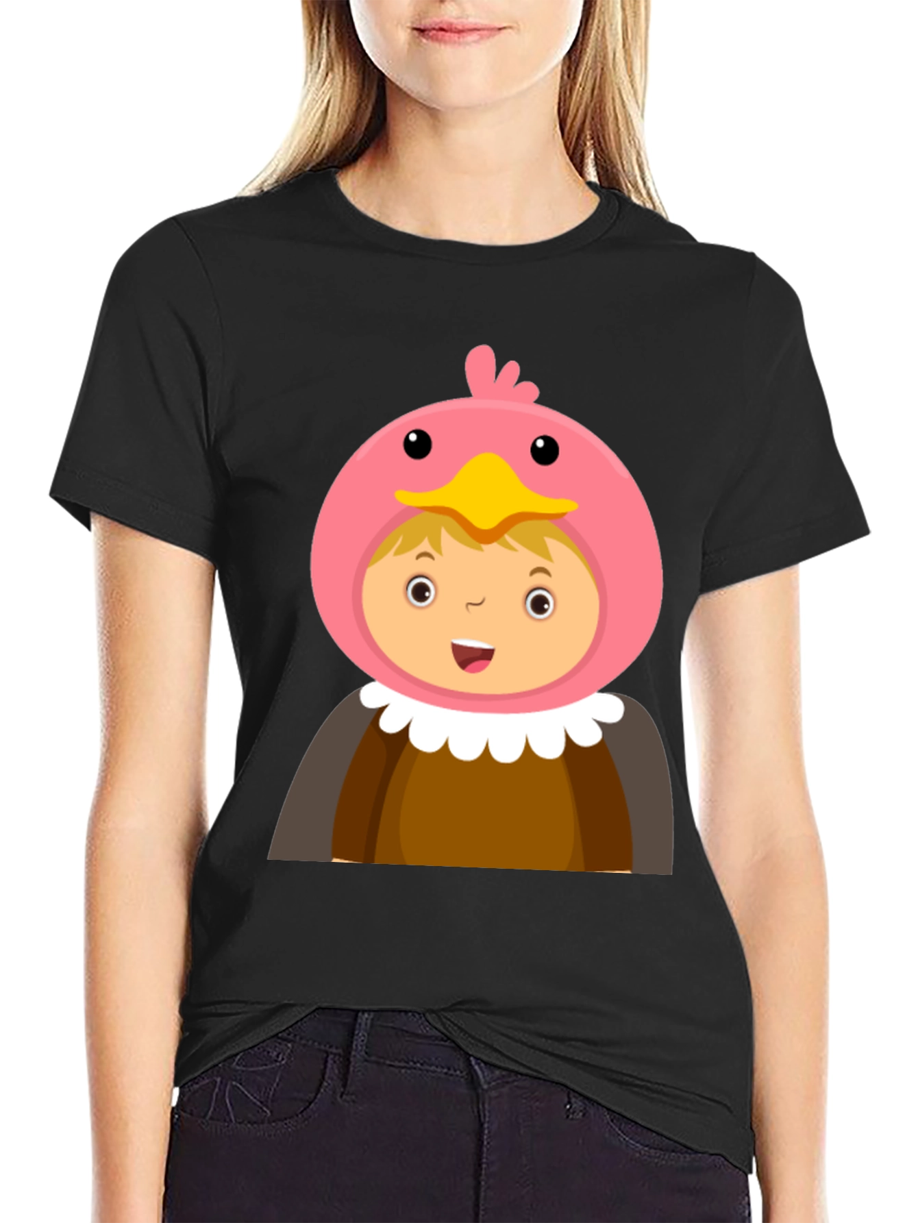 Cartoon Character T-Shirt Bird Costume Design Black Cotton Tee