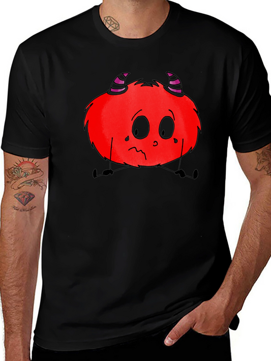 Red Fuzzy Monster Graphic Tee - Soft Black Cotton Shirt