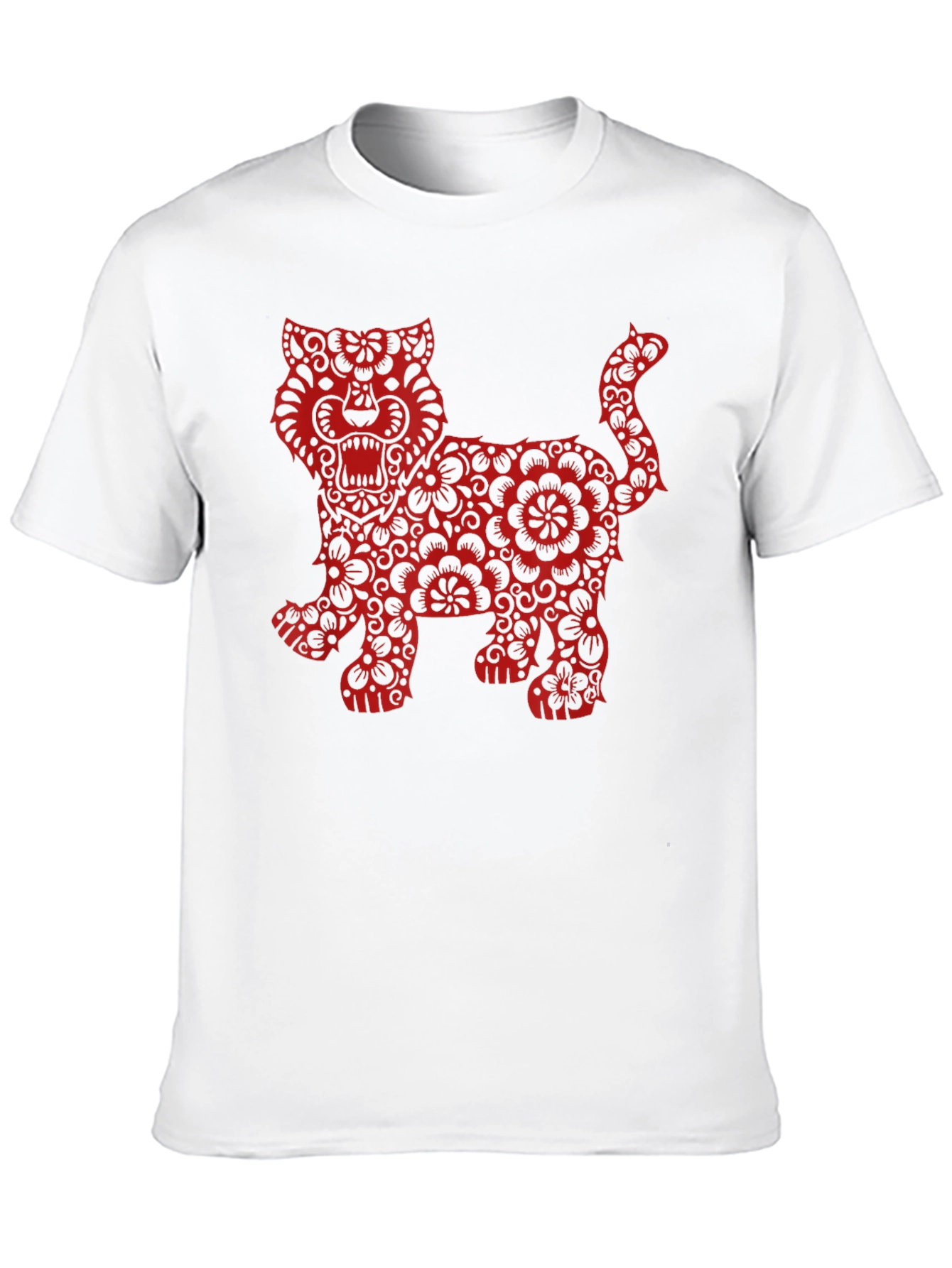 Floral Tiger Graphic Print Black T-Shirt