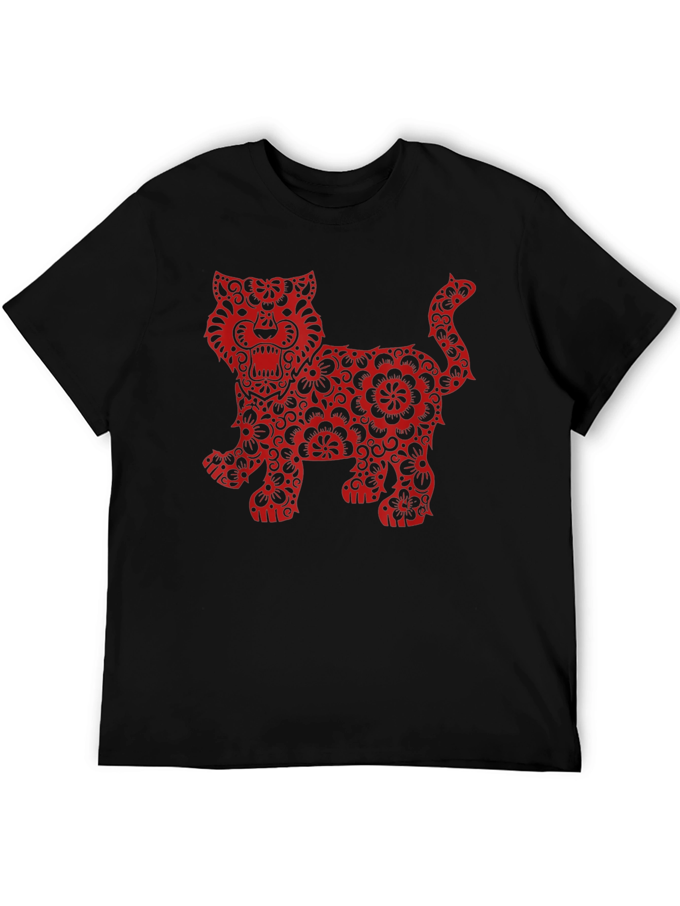 Floral Tiger Graphic Print Black T-Shirt