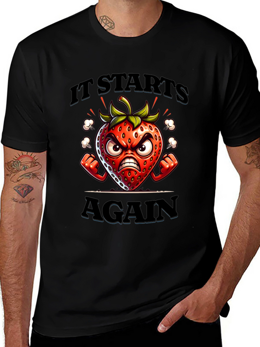 Angry Strawberry Cartoon Graphic T-Shirt