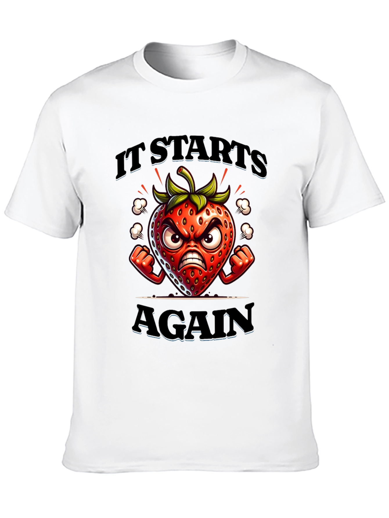 Angry Strawberry Cartoon Graphic T-Shirt