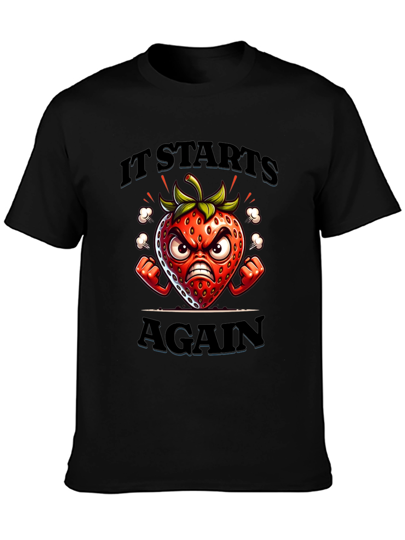 Angry Strawberry Cartoon Graphic T-Shirt