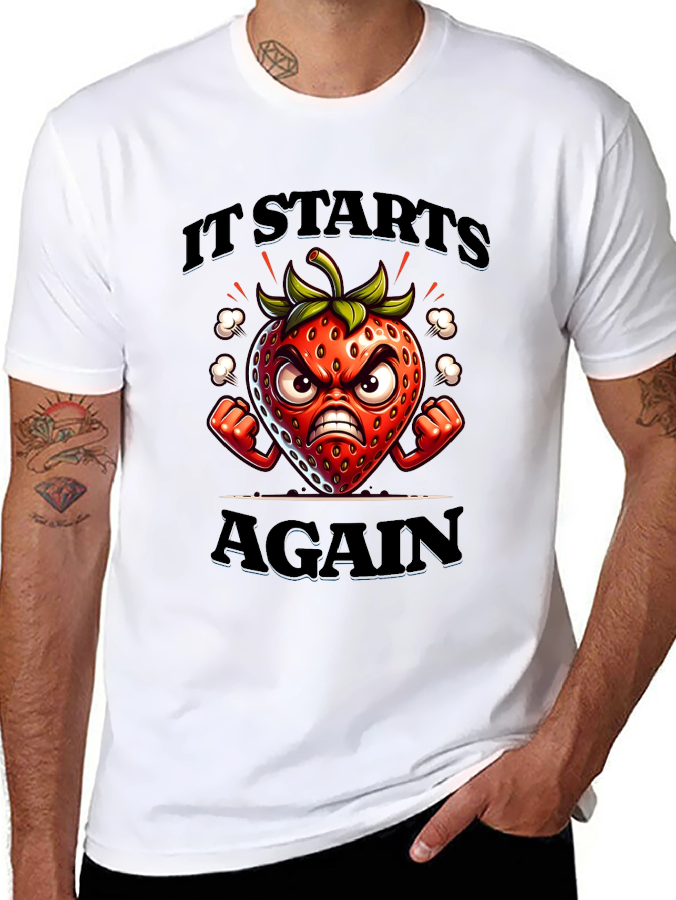 Angry Strawberry Cartoon Graphic T-Shirt