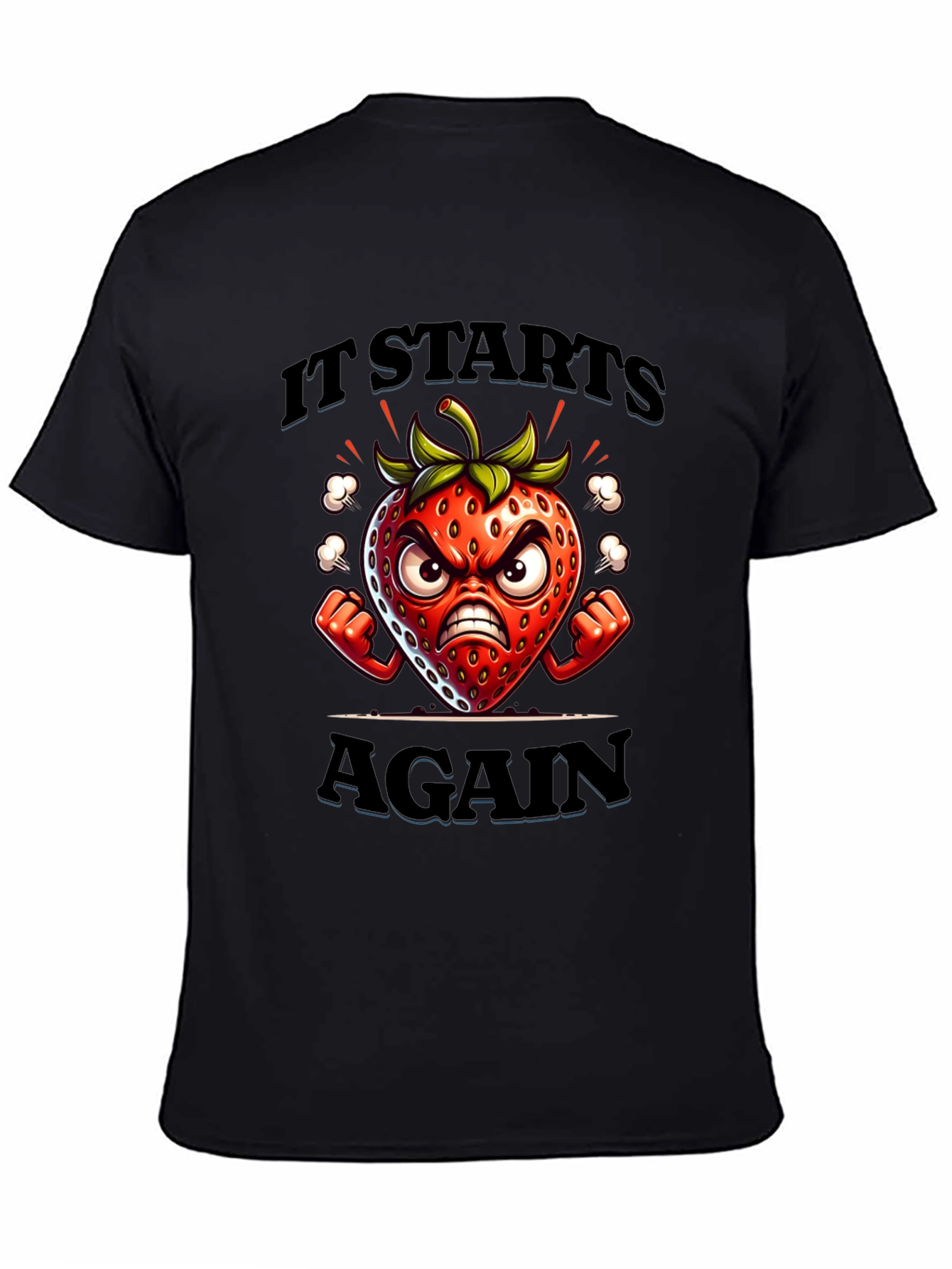 Angry Strawberry Cartoon Graphic T-Shirt
