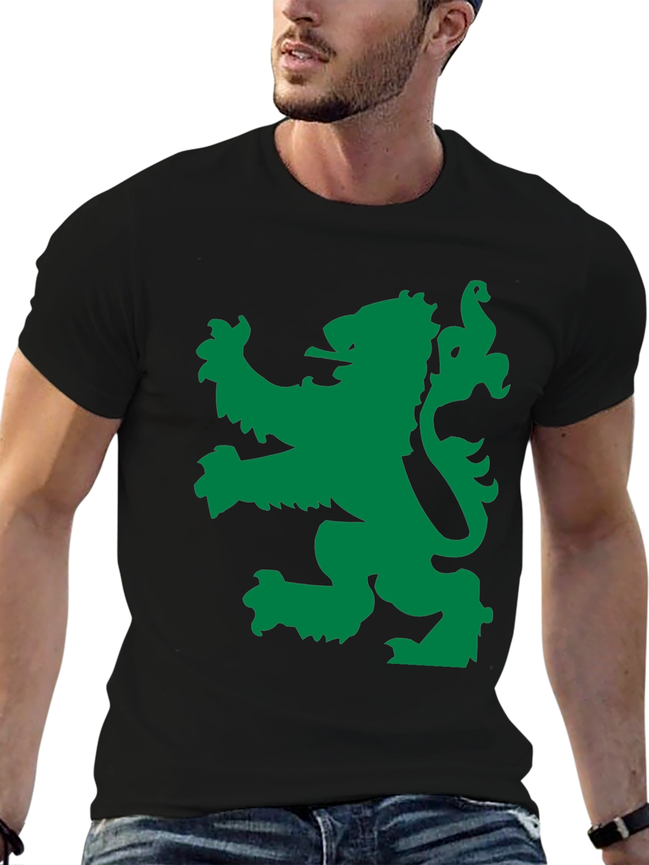 Green Lion Black Tee - Bold Graphic Design