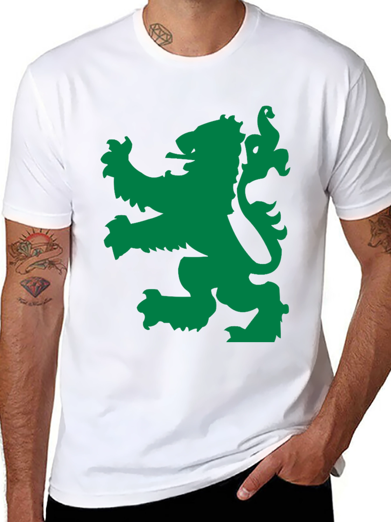 Green Lion Black Tee - Bold Graphic Design