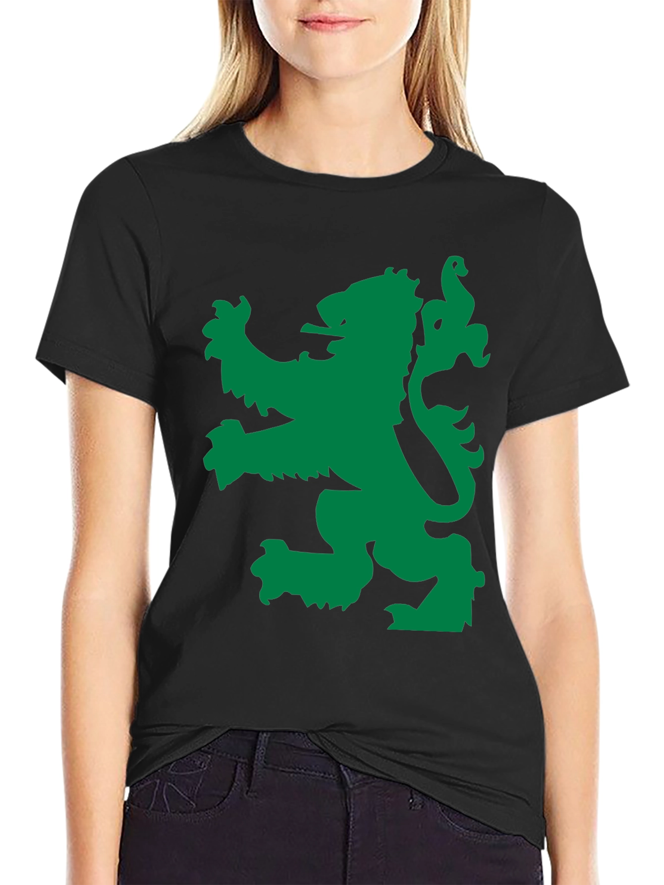 Green Lion Black Tee - Bold Graphic Design
