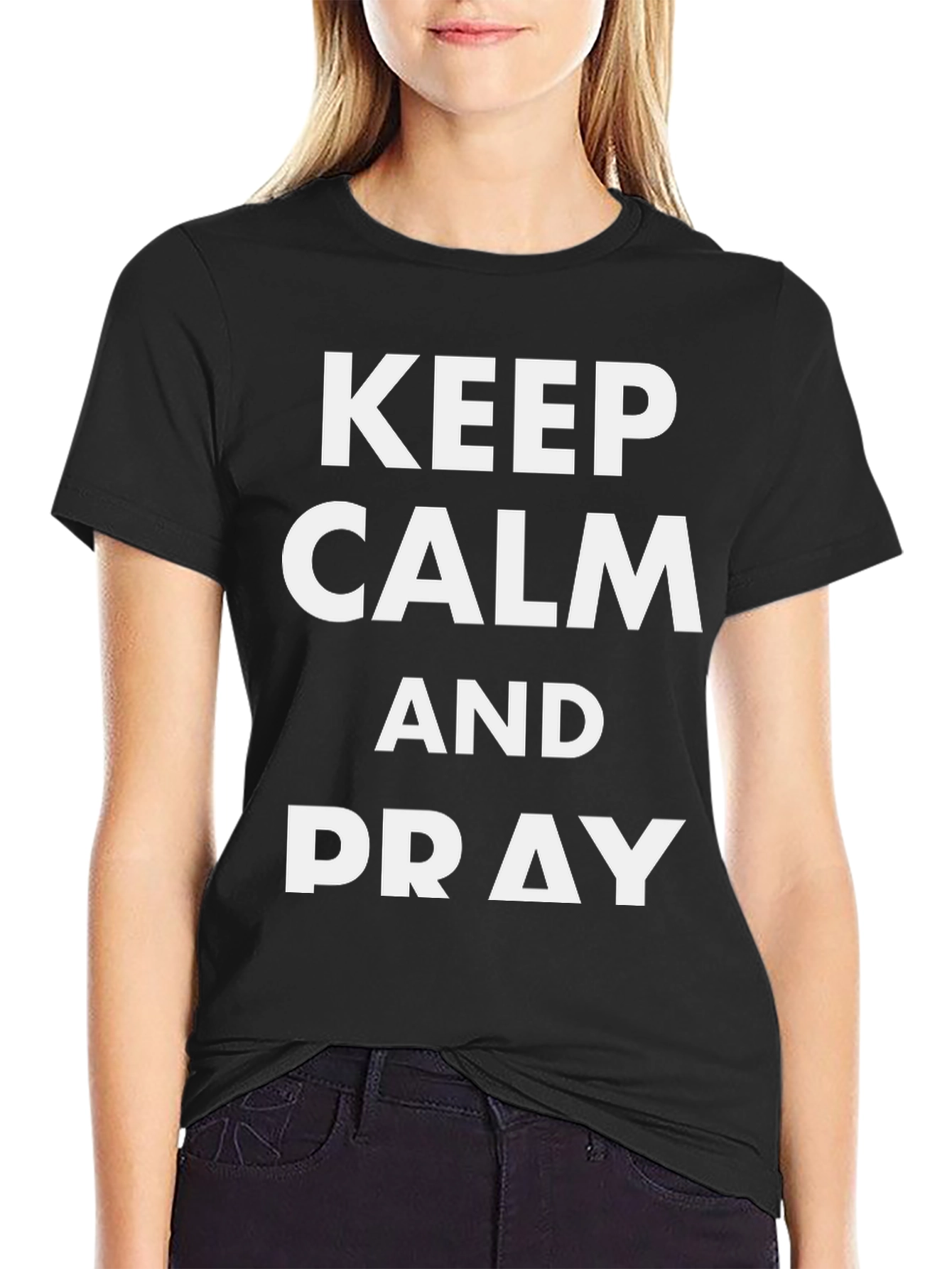 Keep Calm and Pray Black Graphic Tee