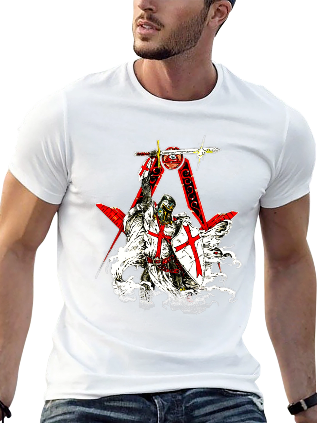 Crusader Knight Templar Graphic Tee - Black