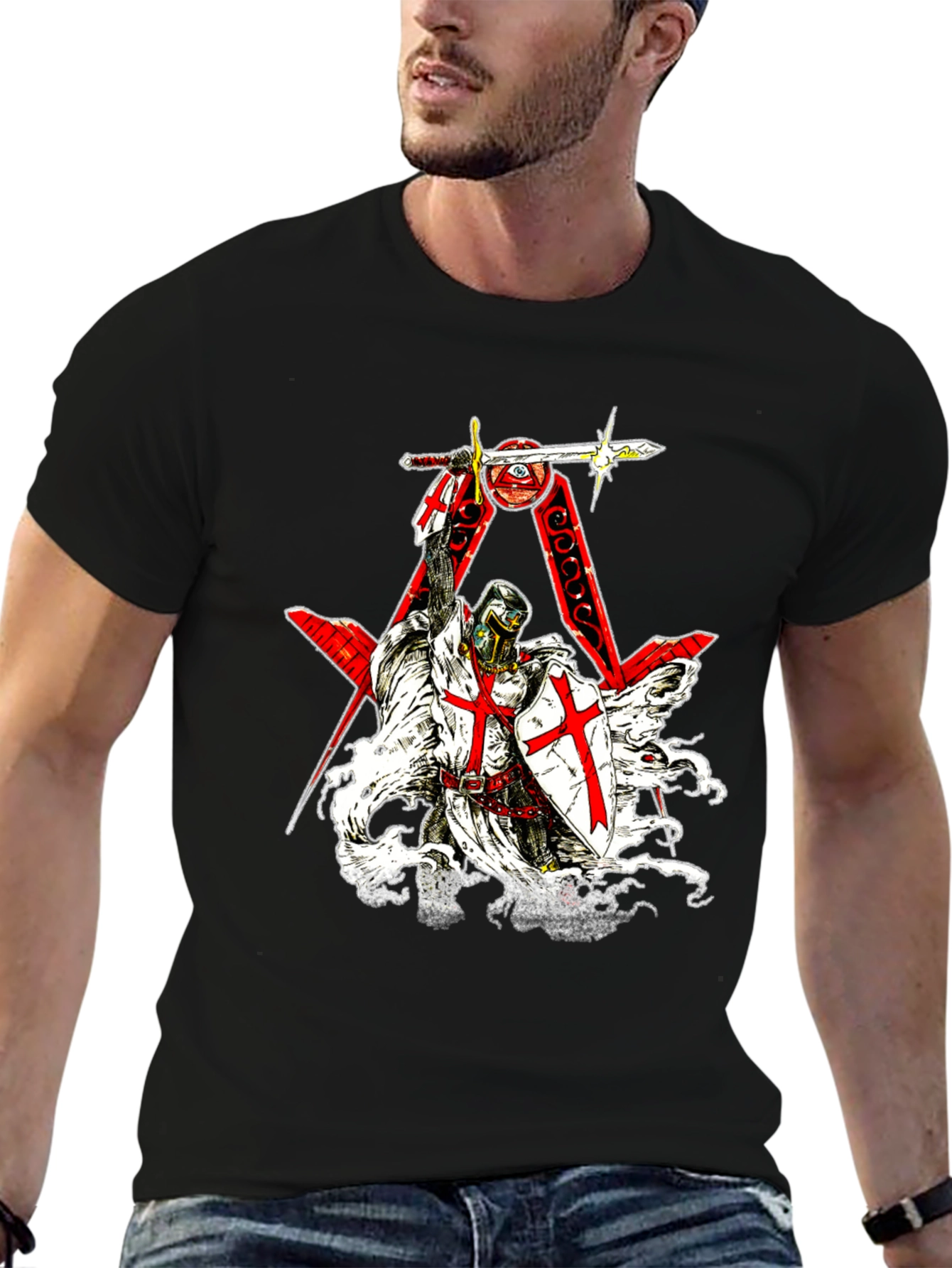 Crusader Knight Templar Graphic Tee - Black