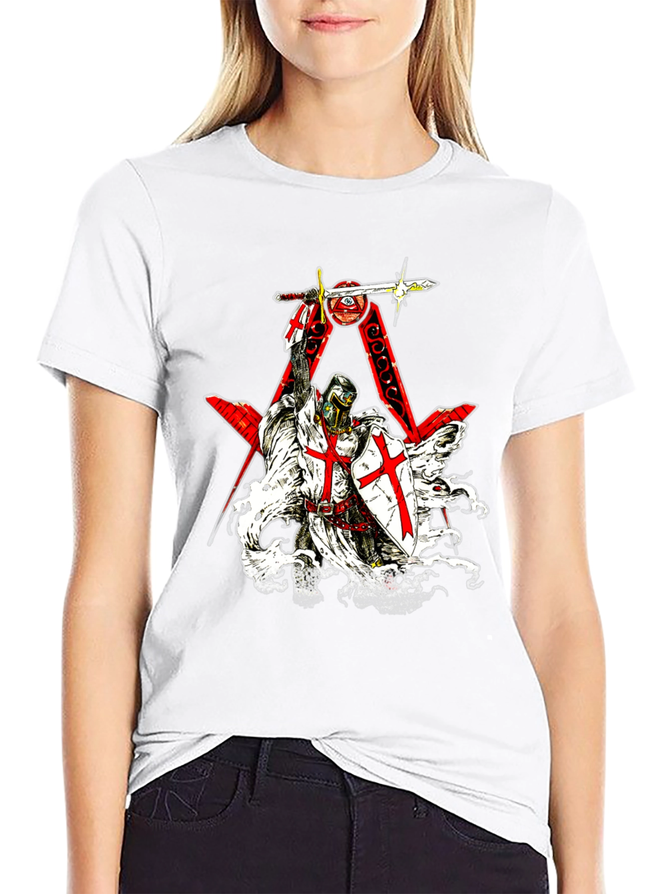 Crusader Knight Templar Graphic Tee - Black