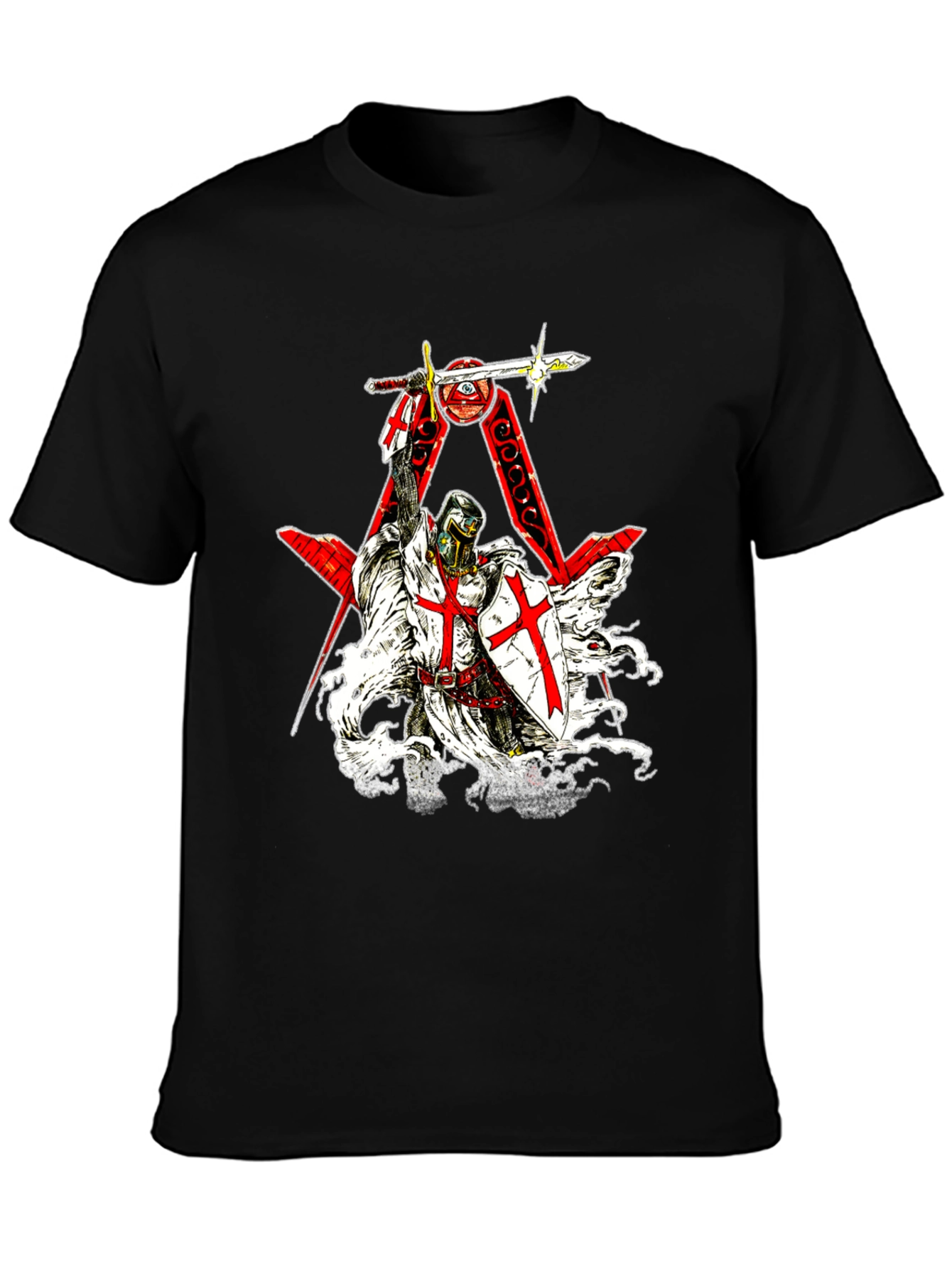 Crusader Knight Templar Graphic Tee - Black