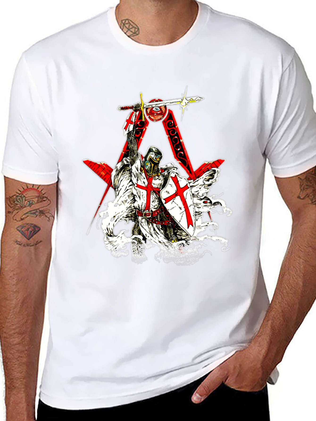 Crusader Knight Templar Graphic Tee - Black