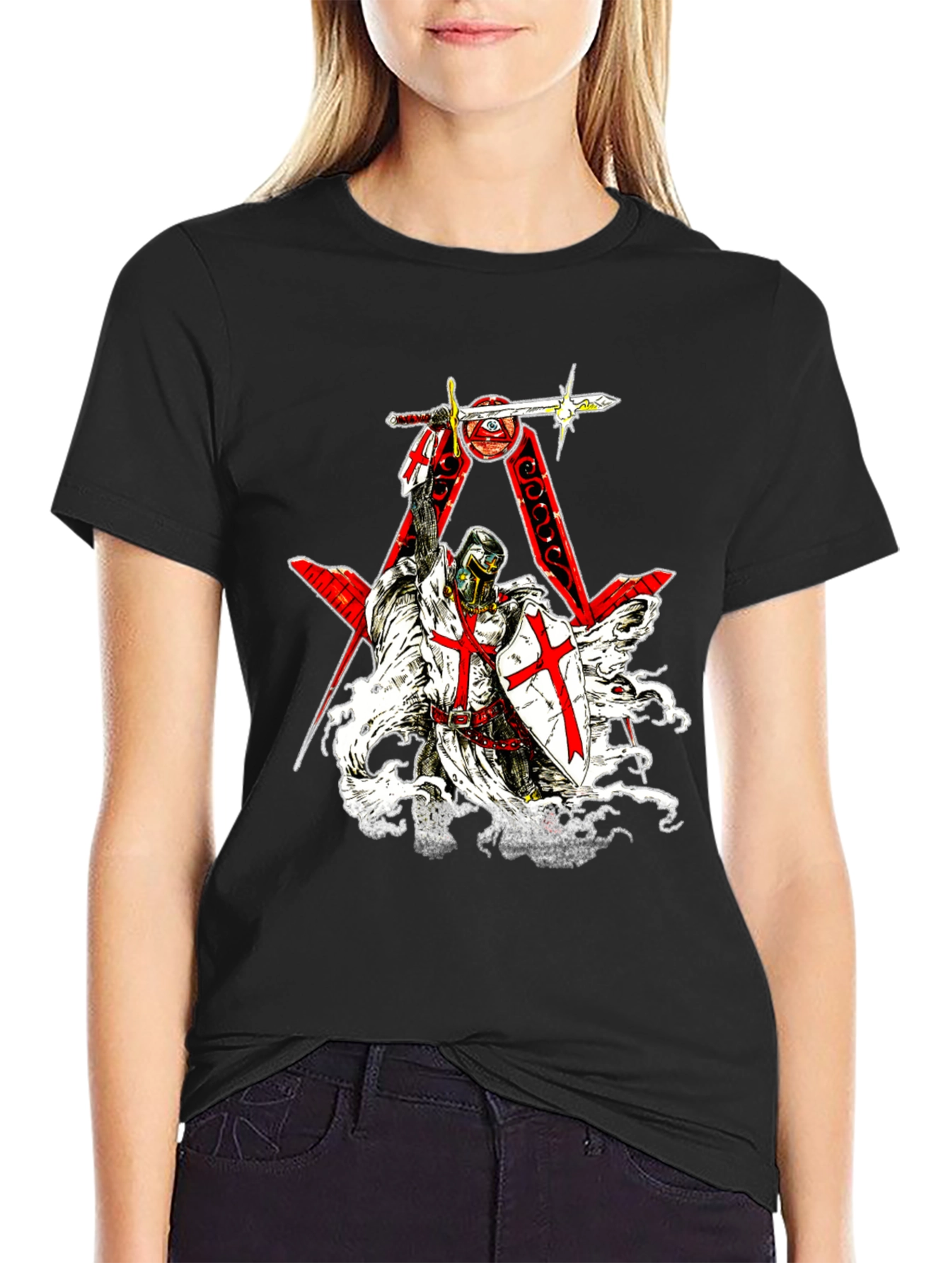 Crusader Knight Templar Graphic Tee - Black