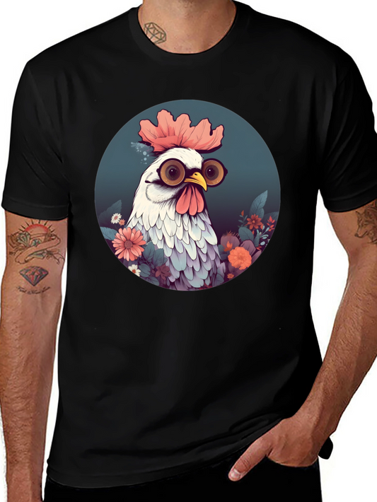 Quirky Chicken Graphic Tee - Round Neck Black