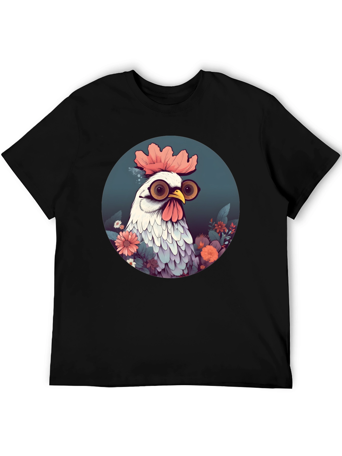 Quirky Chicken Graphic Tee - Round Neck Black