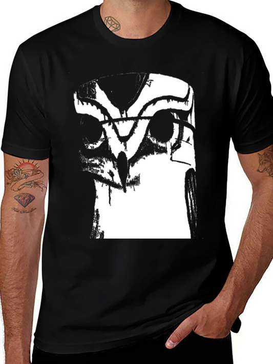 Abstract Owl Graphic Tee - Black Cotton Blend