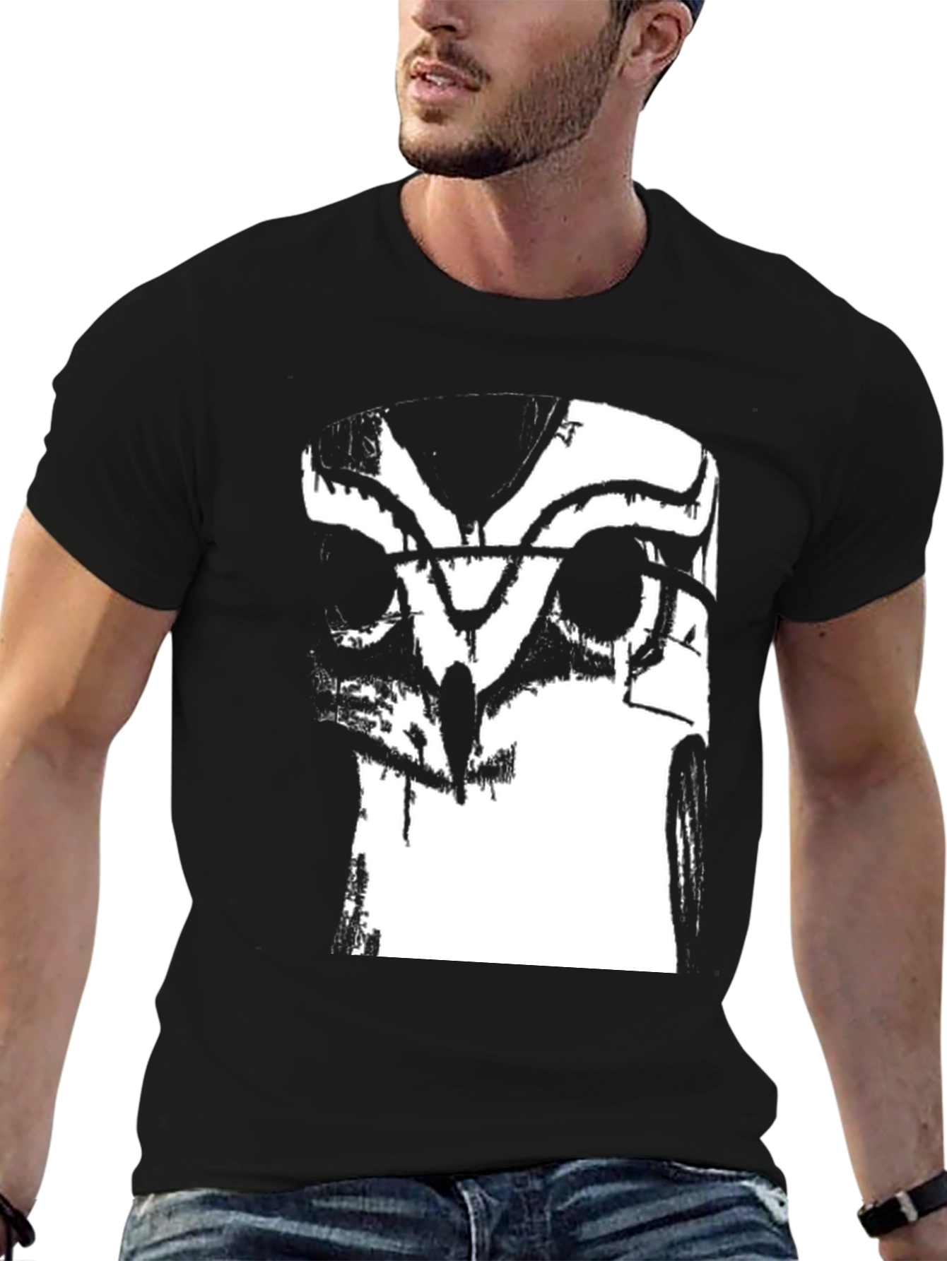 Abstract Owl Graphic Tee - Black Cotton Blend
