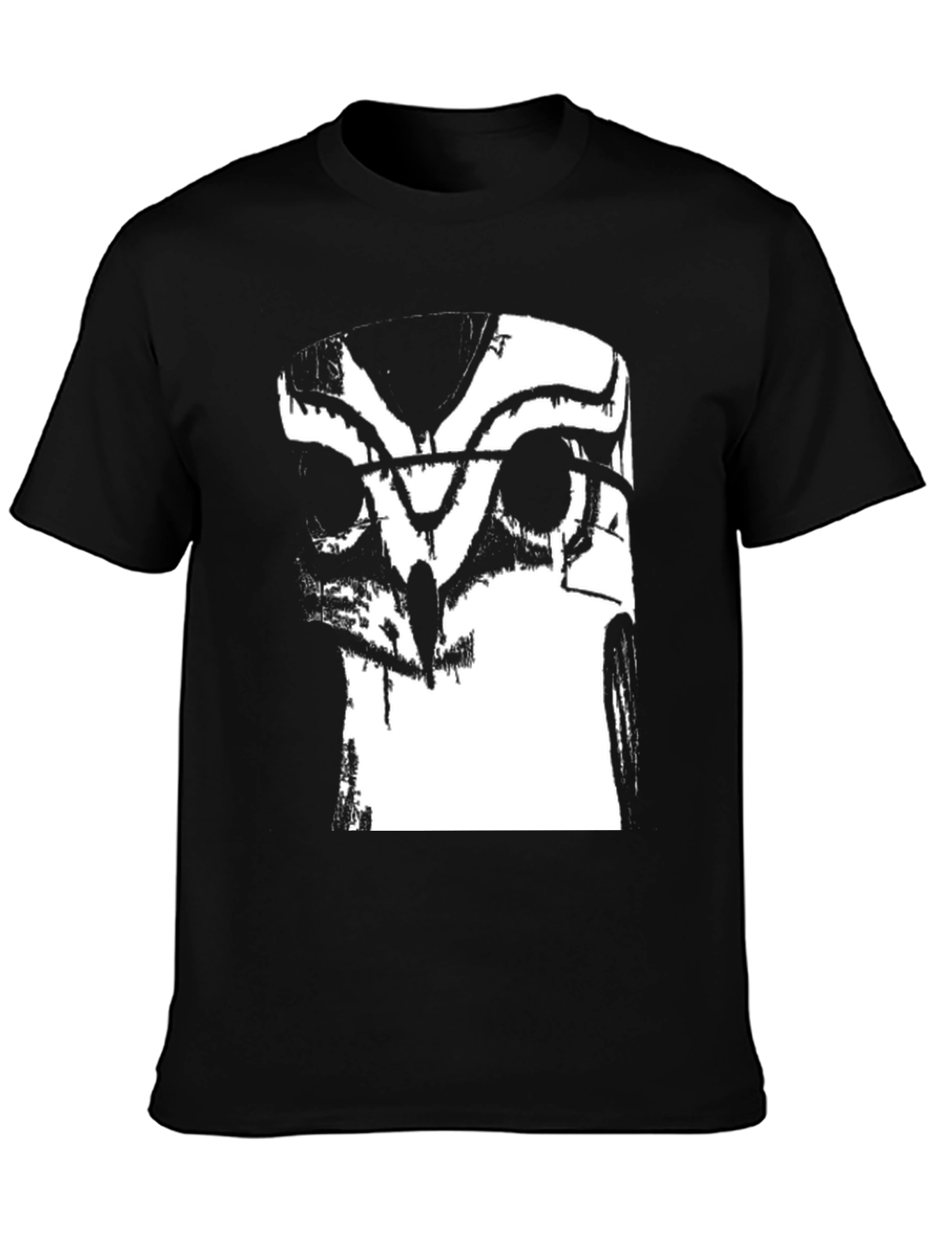 Abstract Owl Graphic Tee - Black Cotton Blend