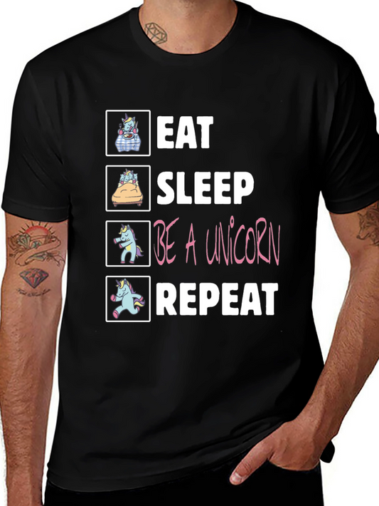 Eat Sleep Be A Unicorn Repeat - Black T-Shirt
